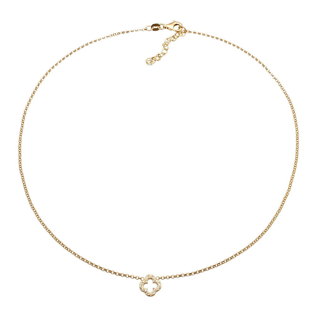 Gold - Elli | Halskette Kleeblatt | Zirkonia (Weiß) | 925 Sterling Silber vergoldet