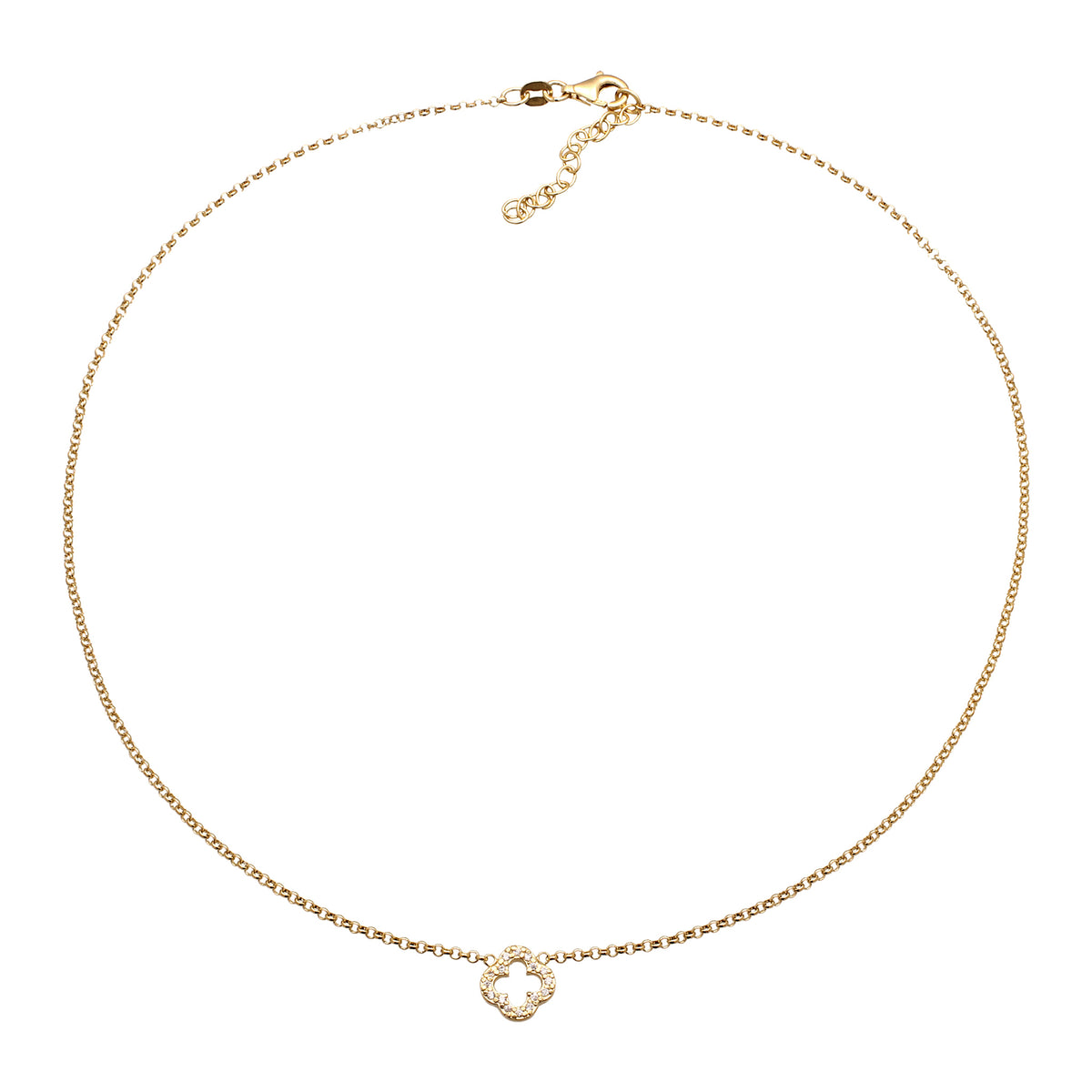 Gold - Elli | Halskette Kleeblatt | Zirkonia (Weiß) | 925 Sterling Silber vergoldet