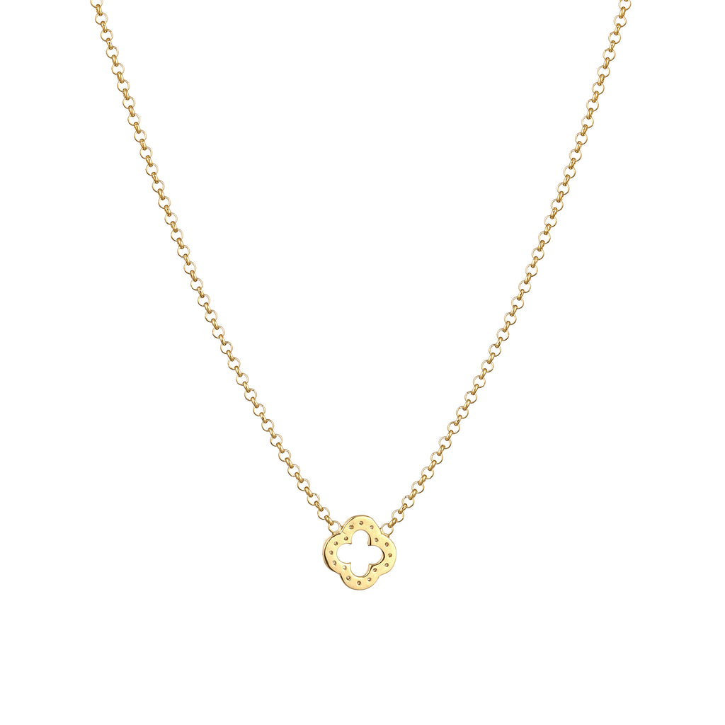 Gold - Elli | Halskette Kleeblatt | Zirkonia (Weiß) | 925 Sterling Silber vergoldet