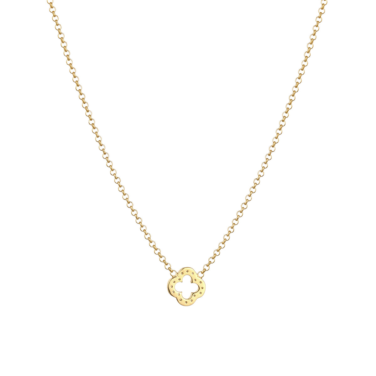 Gold - Elli | Halskette Kleeblatt | Zirkonia (Weiß) | 925 Sterling Silber vergoldet