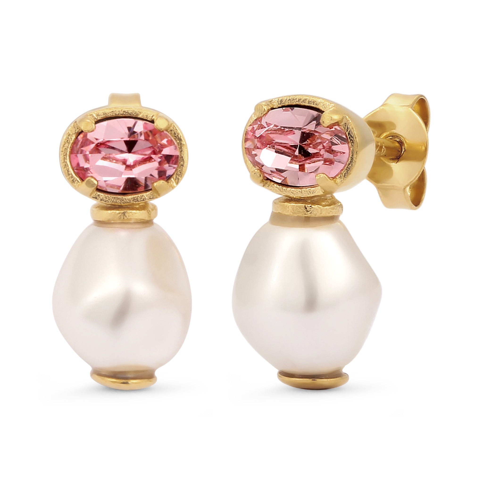 Gold - Elli | Ohrstecker | Mit Kristallen von Swarovski® (Pink) & Synthetische Perle (Weiß) | 925 Sterling Silber vergoldet