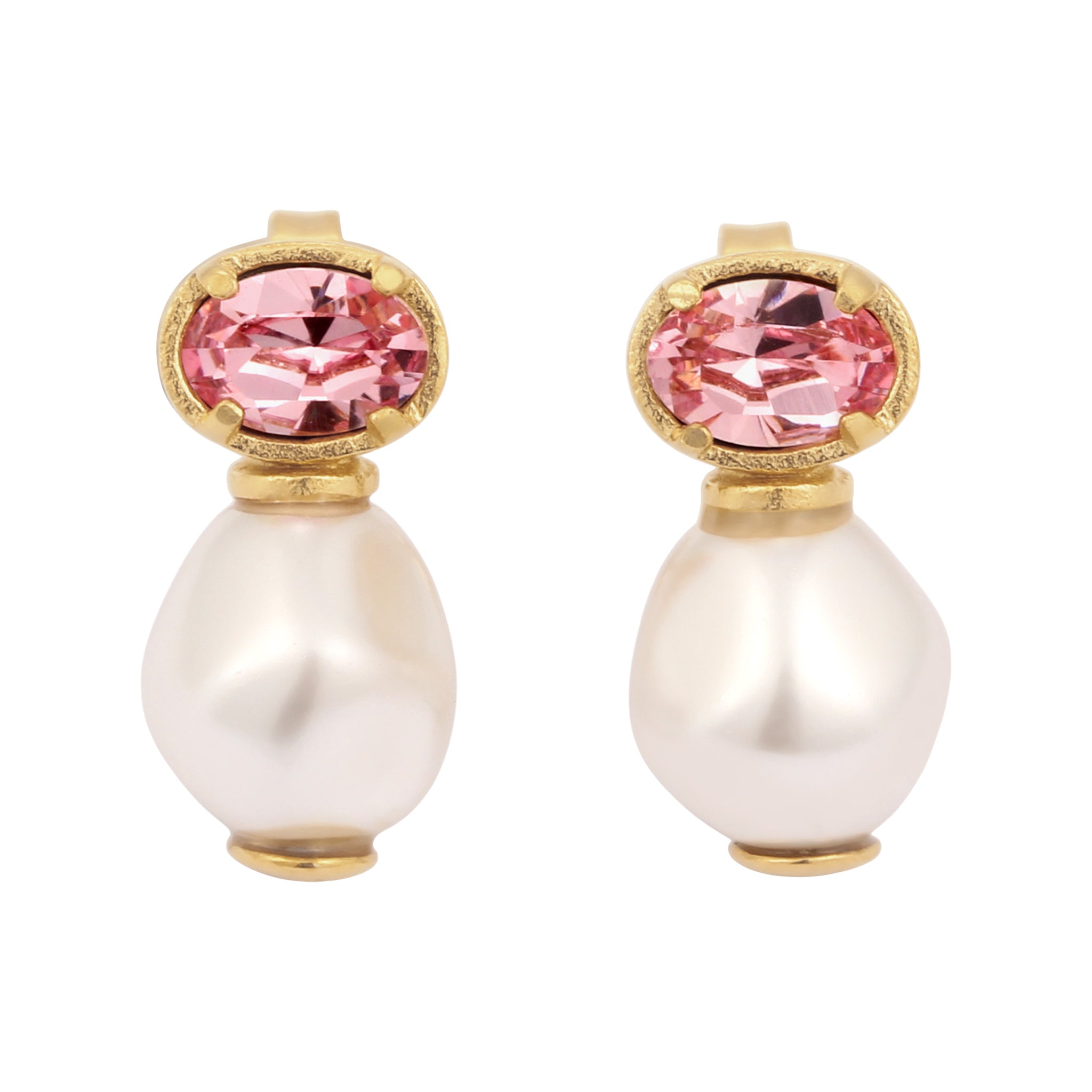 Gold - Elli | Ohrstecker | Mit Kristallen von Swarovski® (Pink) & Synthetische Perle (Weiß) | 925 Sterling Silber vergoldet