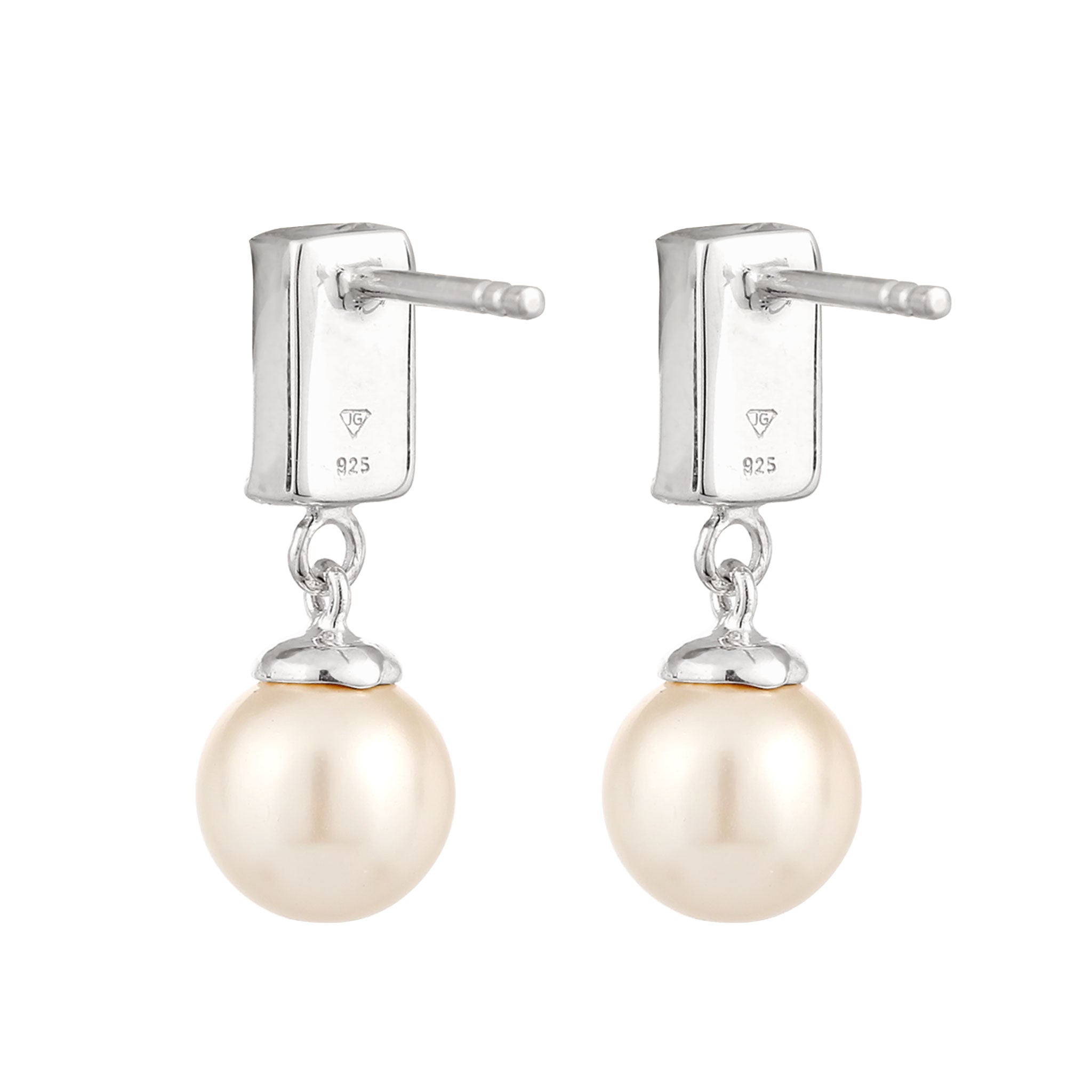 Silber - Elli | Ohrstecker Rechteck | Mit Kristallen von Swarovski® (Blau) & Synthetische Perle | 925 Sterling Silber