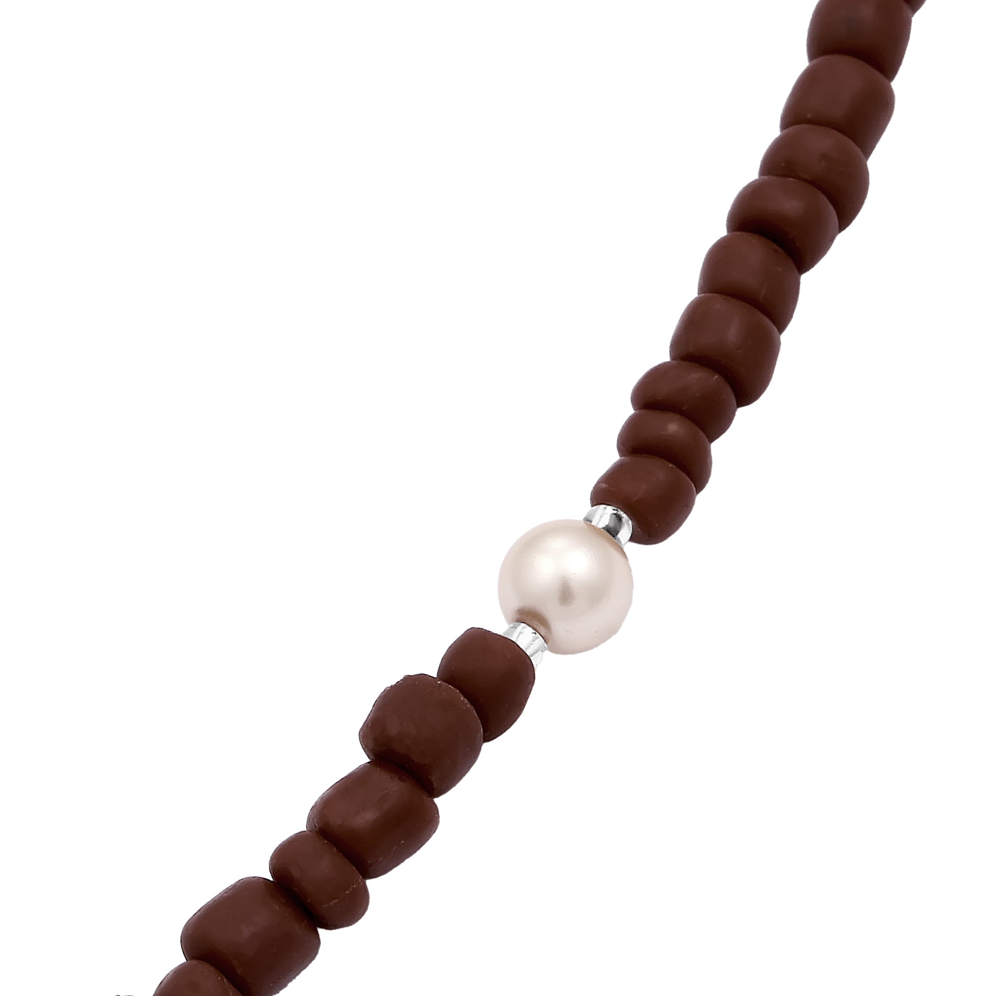 Silber - Elli | Fußkettchen Beads | Glasperlen (Braun) & Synthetische Perle (Weiß) | 925 Sterling Silber
