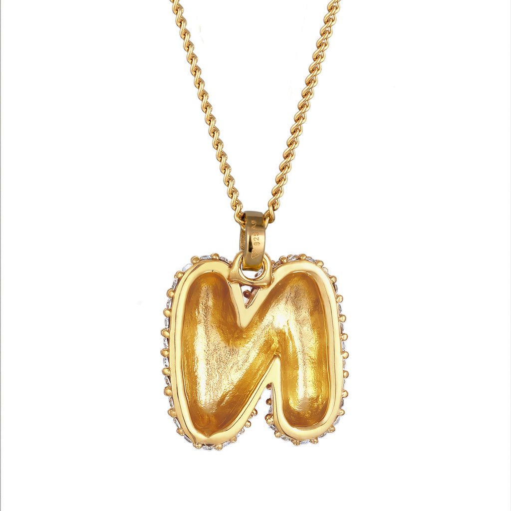 Gold - Elli | Halskette Bubble Buchstabe N | Mit Kristallen von Swarovski® (Weiß) | 925 Sterling Silber vergoldet