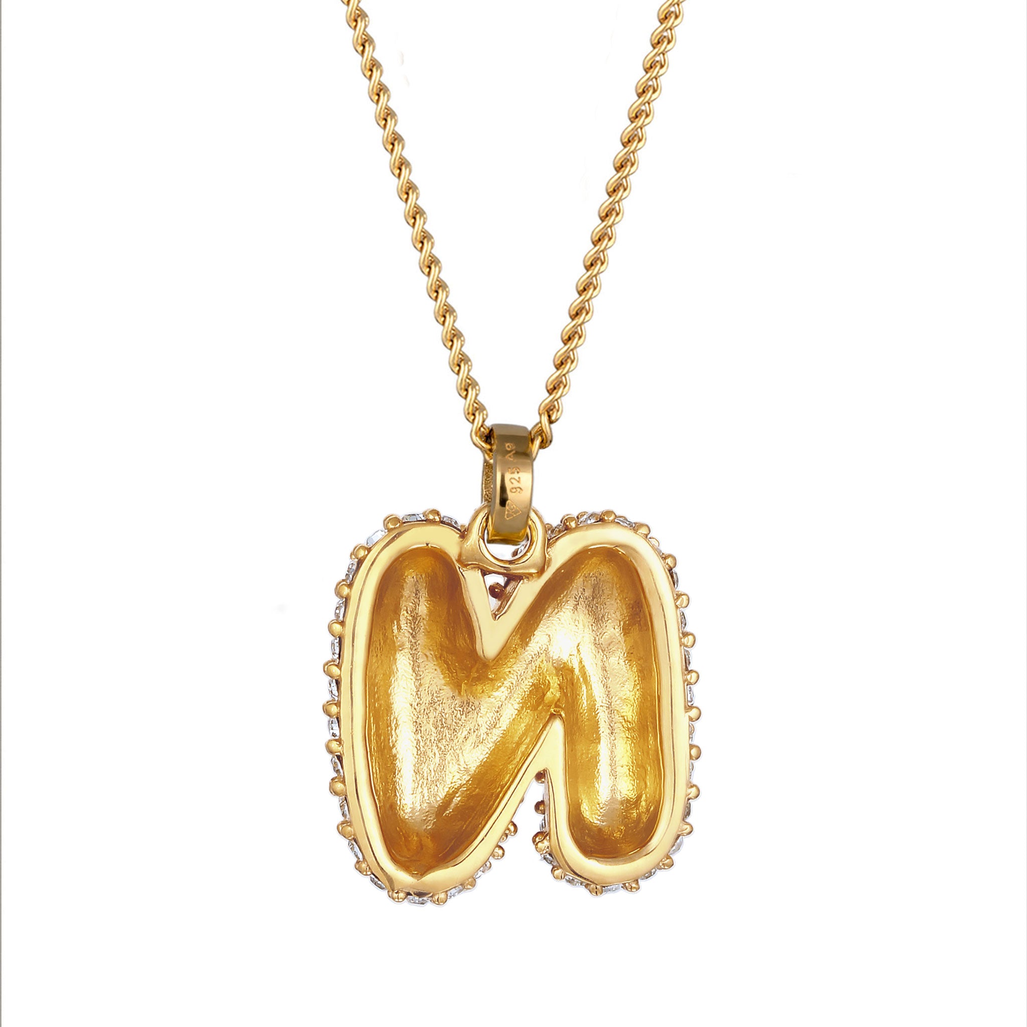 Gold - Elli | Halskette Bubble Buchstabe N | Mit Kristallen von Swarovski® (Weiß) | 925 Sterling Silber vergoldet