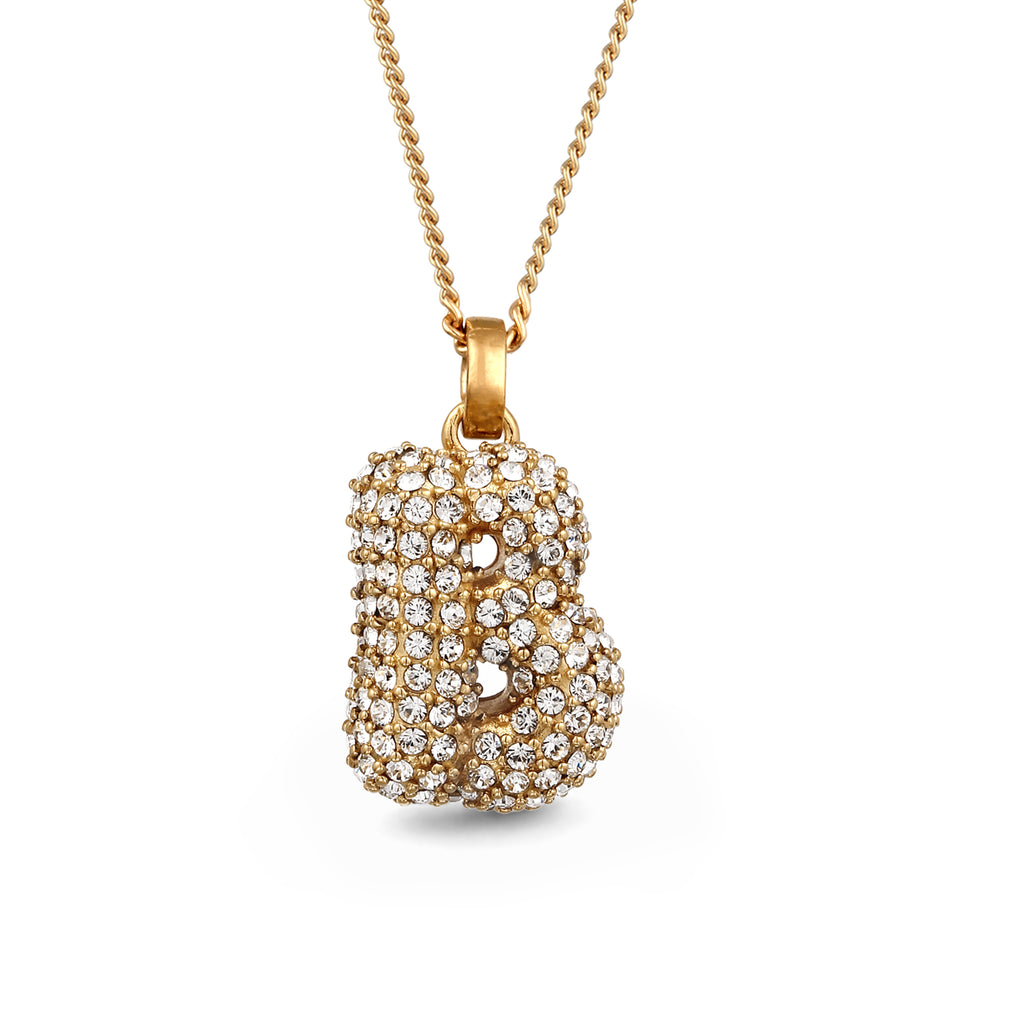 Gold - Elli | Halskette Bubble Buchstabe B | Glas Kristalle (Weiß) | 925 Sterling Silber vergoldet