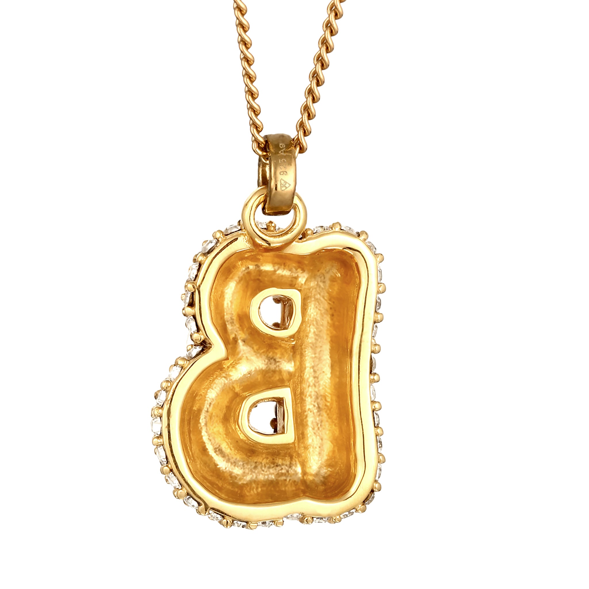 Gold - Elli | Halskette Bubble Buchstabe B | Glas Kristalle (Weiß) | 925 Sterling Silber vergoldet