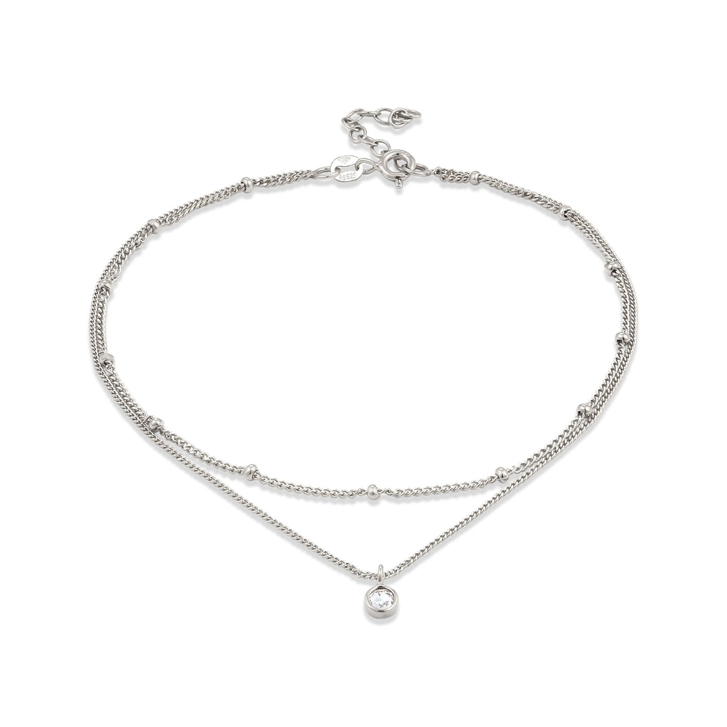 Silber - Elli | Layer-Fußkettchen Kugeln | Mit Kristallen von Swarovski® (Weiß) | 925 Sterling Silber