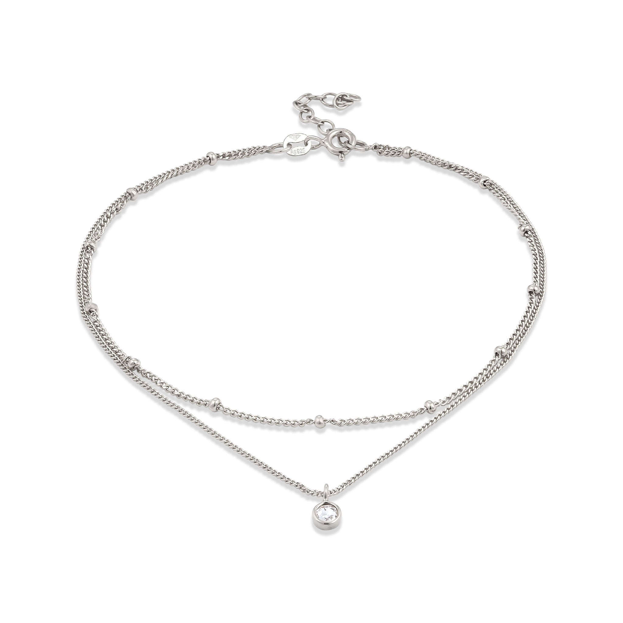 Silber - Elli | Layer-Fußkettchen Kugeln | Mit Kristallen von Swarovski® (Weiß) | 925 Sterling Silber