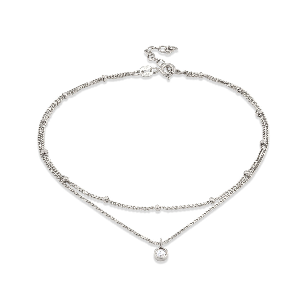 Silber - Elli | Layer-Fußkettchen Kugeln | Mit Kristallen von Swarovski® (Weiß) | 925 Sterling Silber