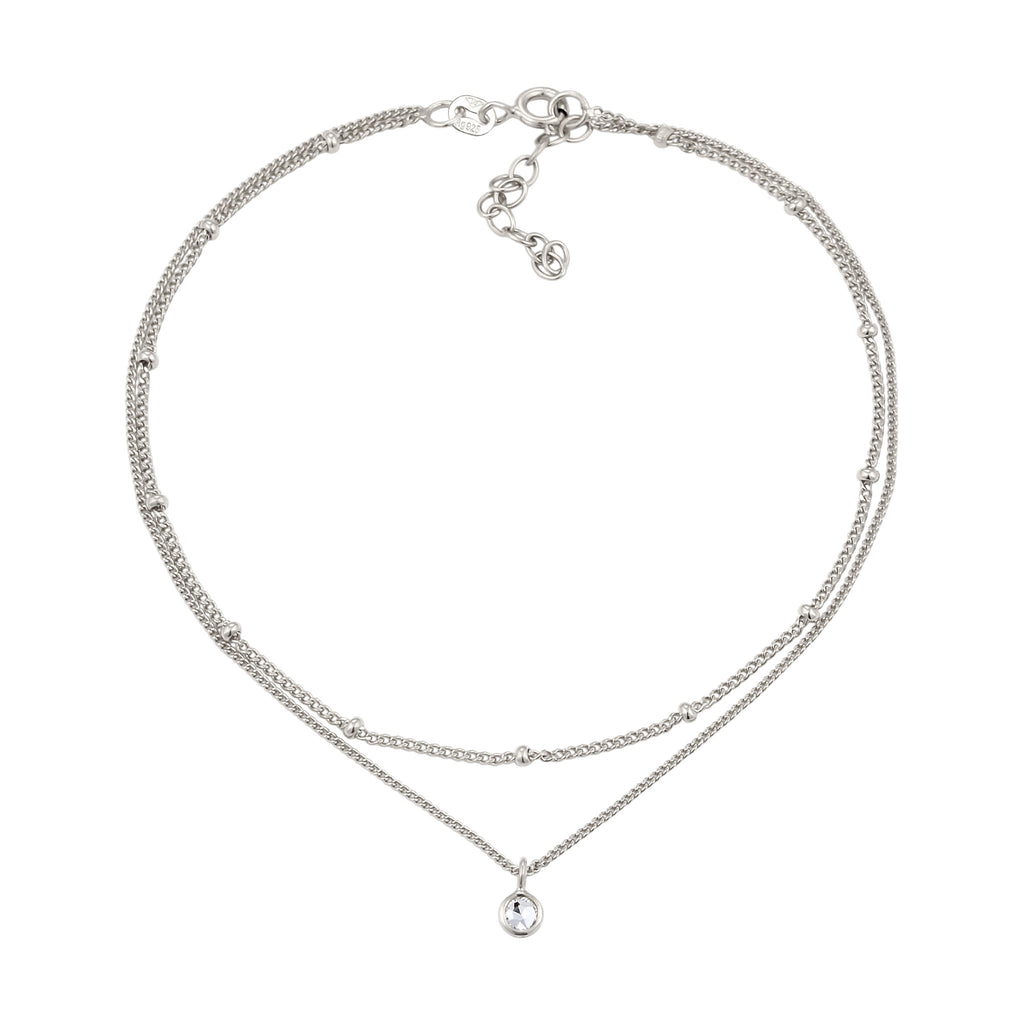 Silber - Elli | Layer-Fußkettchen Kugeln | Mit Kristallen von Swarovski® (Weiß) | 925 Sterling Silber