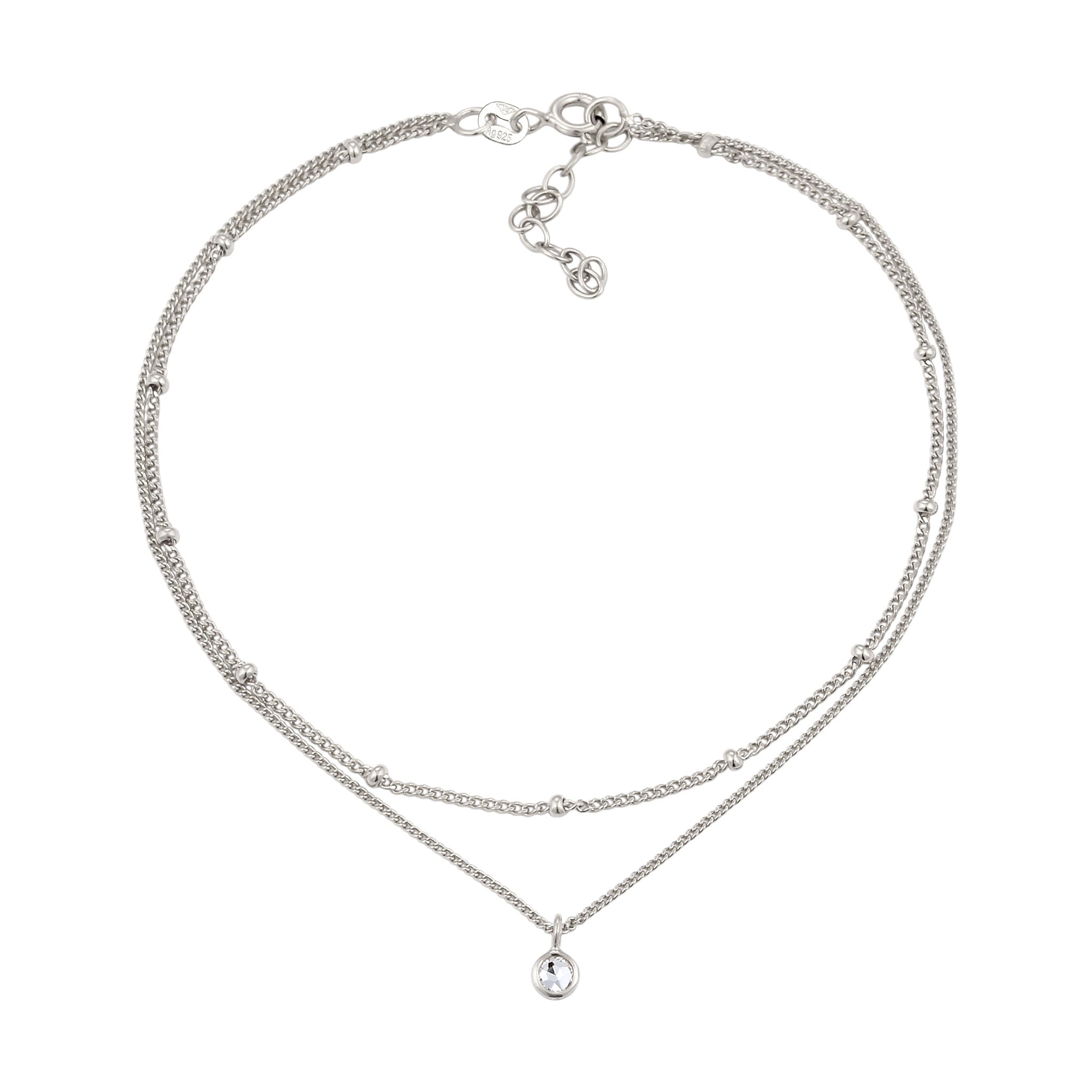 Silber - Elli | Layer-Fußkettchen Kugeln | Mit Kristallen von Swarovski® (Weiß) | 925 Sterling Silber