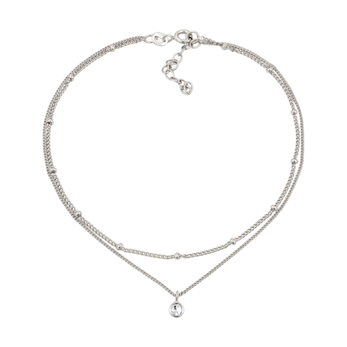 Silber - Elli | Layer-Fußkettchen Kugeln | Mit Kristallen von Swarovski® (Weiß) | 925 Sterling Silber
