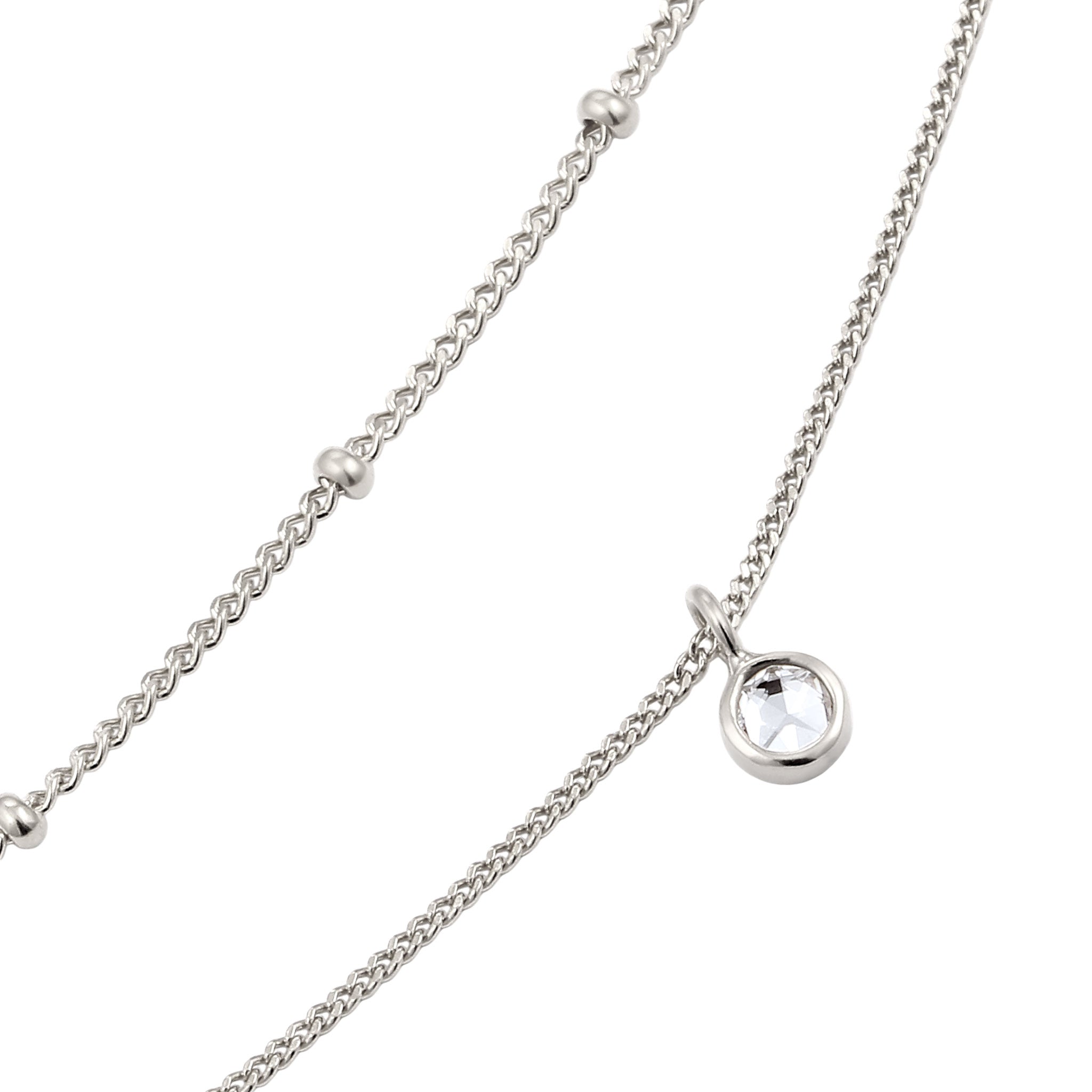 Silber - Elli | Layer-Fußkettchen Kugeln | Mit Kristallen von Swarovski® (Weiß) | 925 Sterling Silber