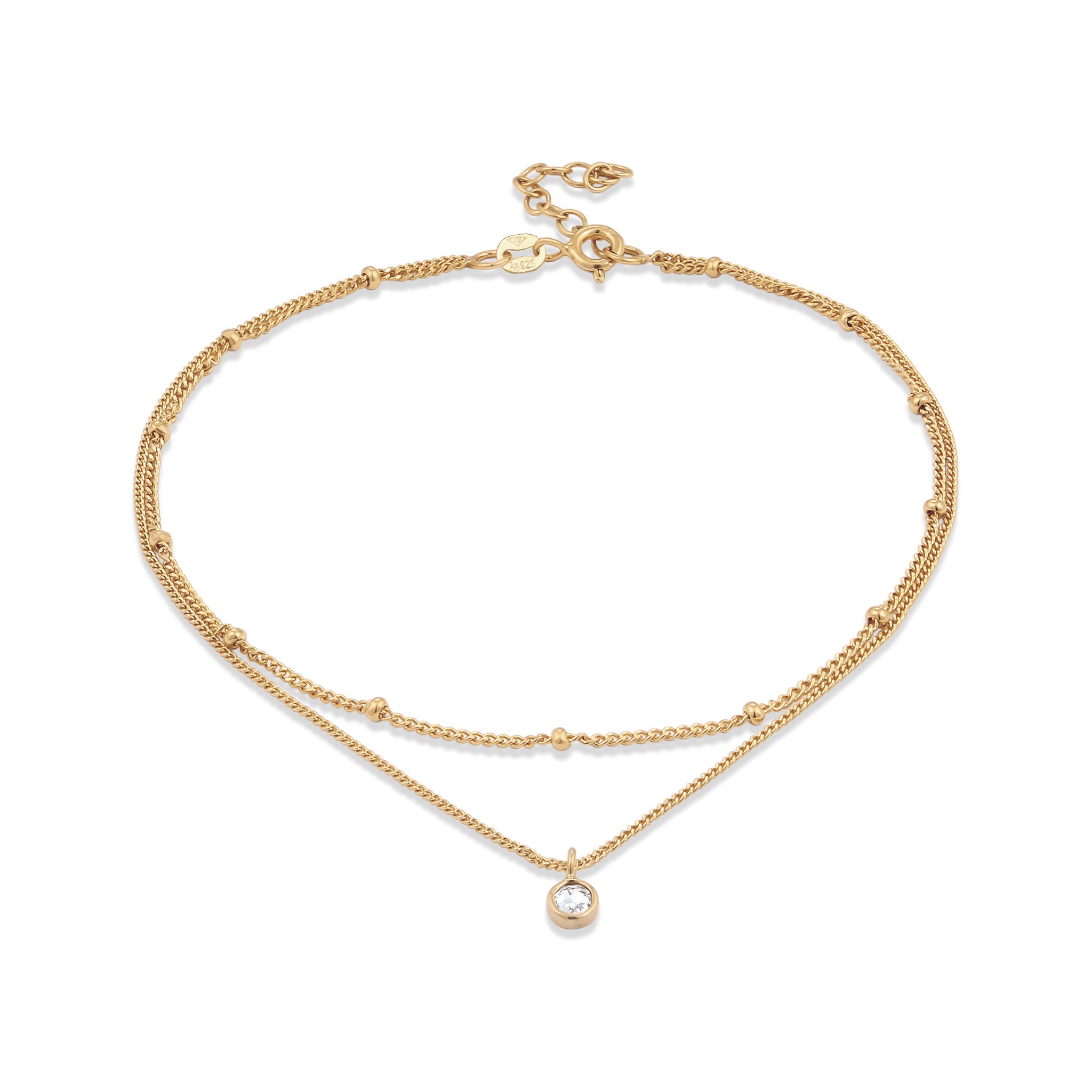 Gold - Elli | Layer-Fußkettchen Kugeln | Mit Kristallen von Swarovski® (Weiß) | 925 Sterling Silber vergoldet