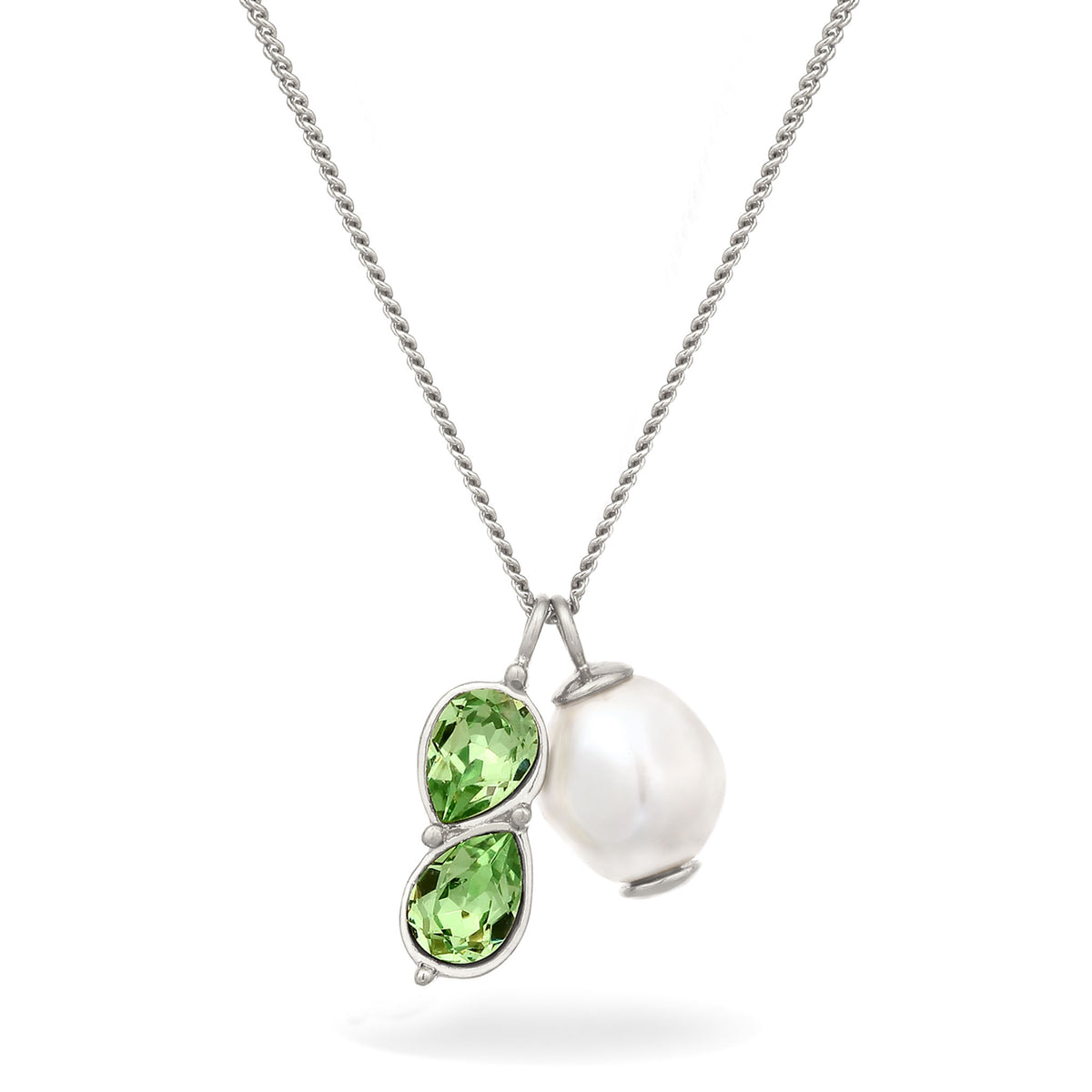 Silber - Elli | Halskette Tropfen | Mit Kristallen von Swarovski® (Hellgrün) & Synthetische Perle | 925 Sterling Silber