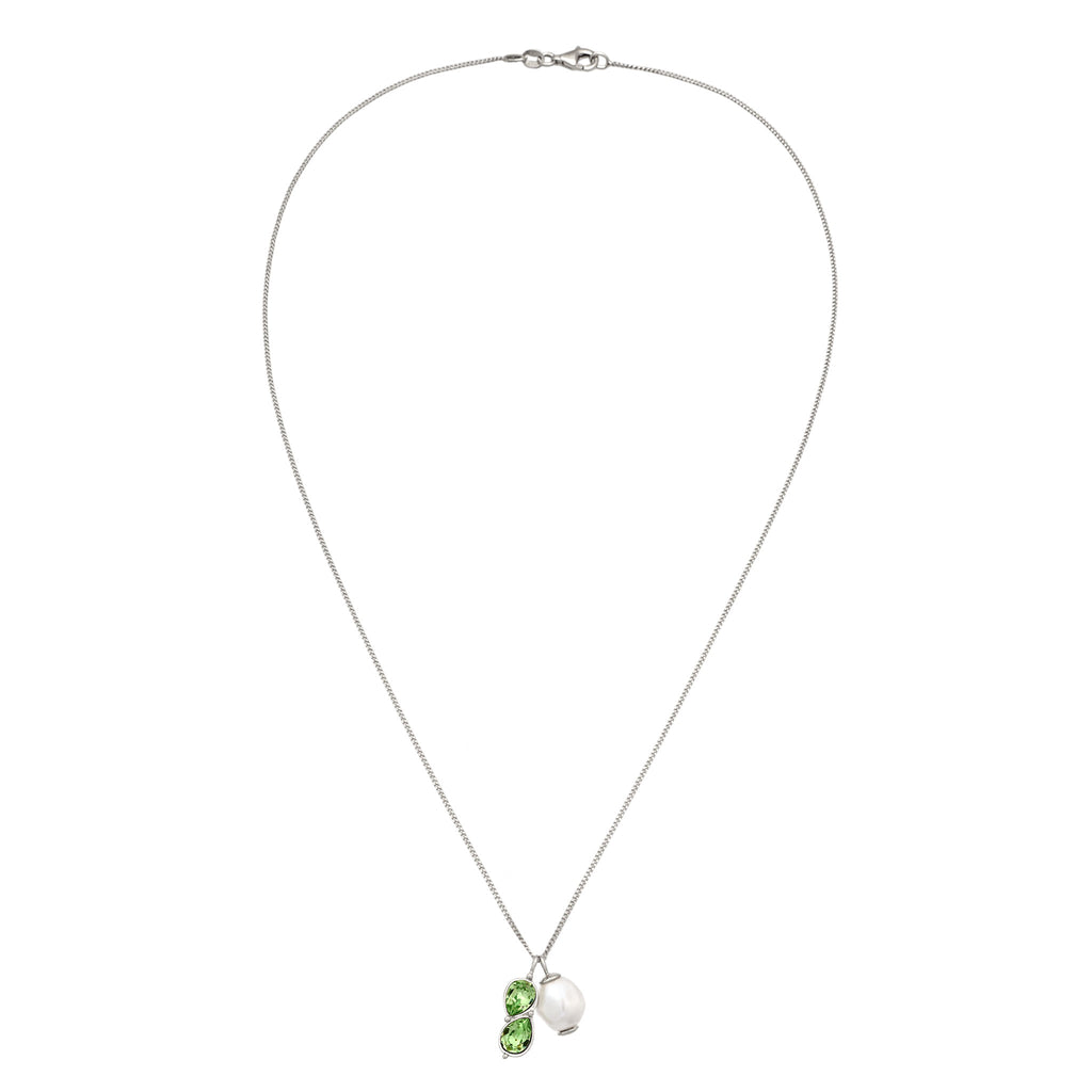 Silber - Elli | Halskette Tropfen | Mit Kristallen von Swarovski® (Hellgrün) & Synthetische Perle | 925 Sterling Silber