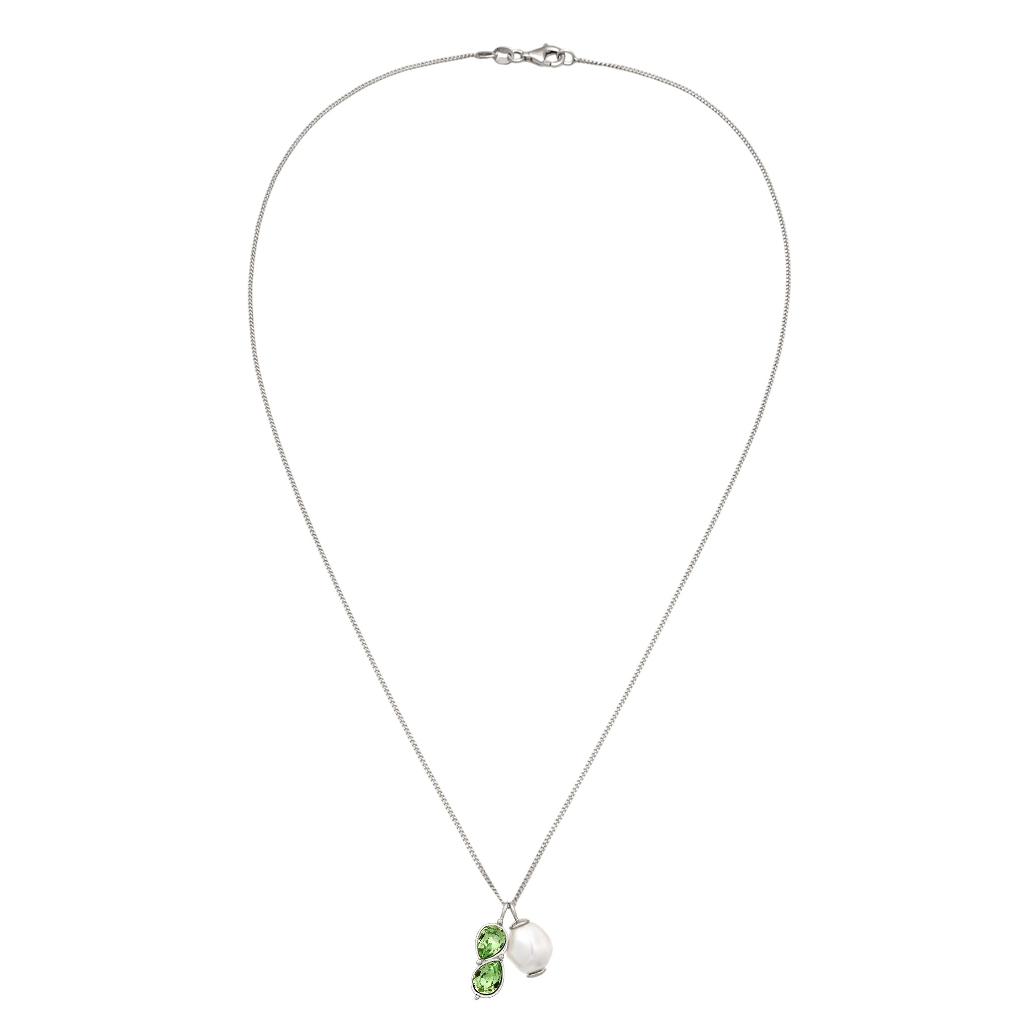 Silber - Elli | Halskette Tropfen | Mit Kristallen von Swarovski® (Hellgrün) & Synthetische Perle | 925 Sterling Silber