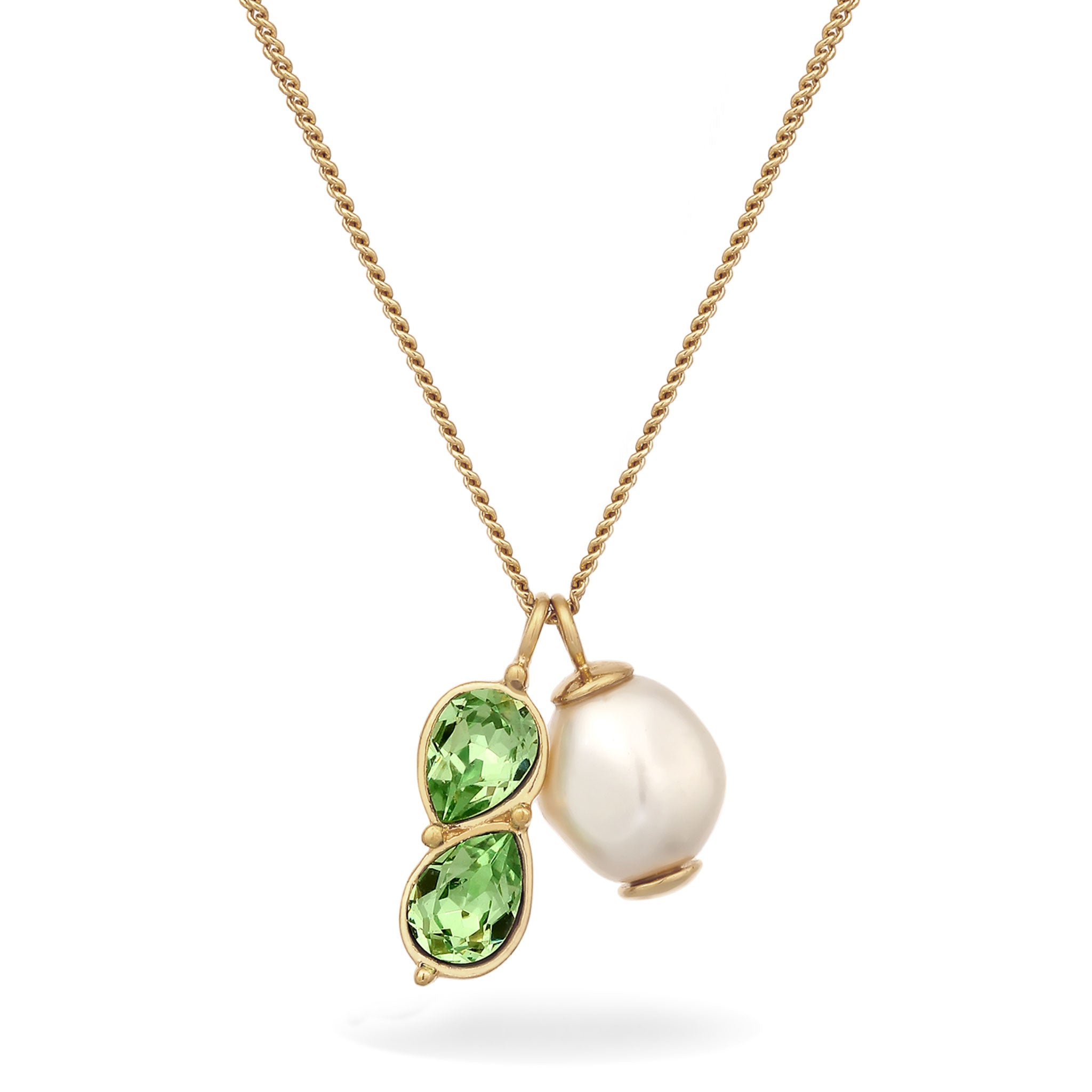 Gold - Elli | Halskette Tropfen | Mit Kristallen von Swarovski® (Hellgrün) & Synthetische Perle | 925 Sterling Silber vergoldet
