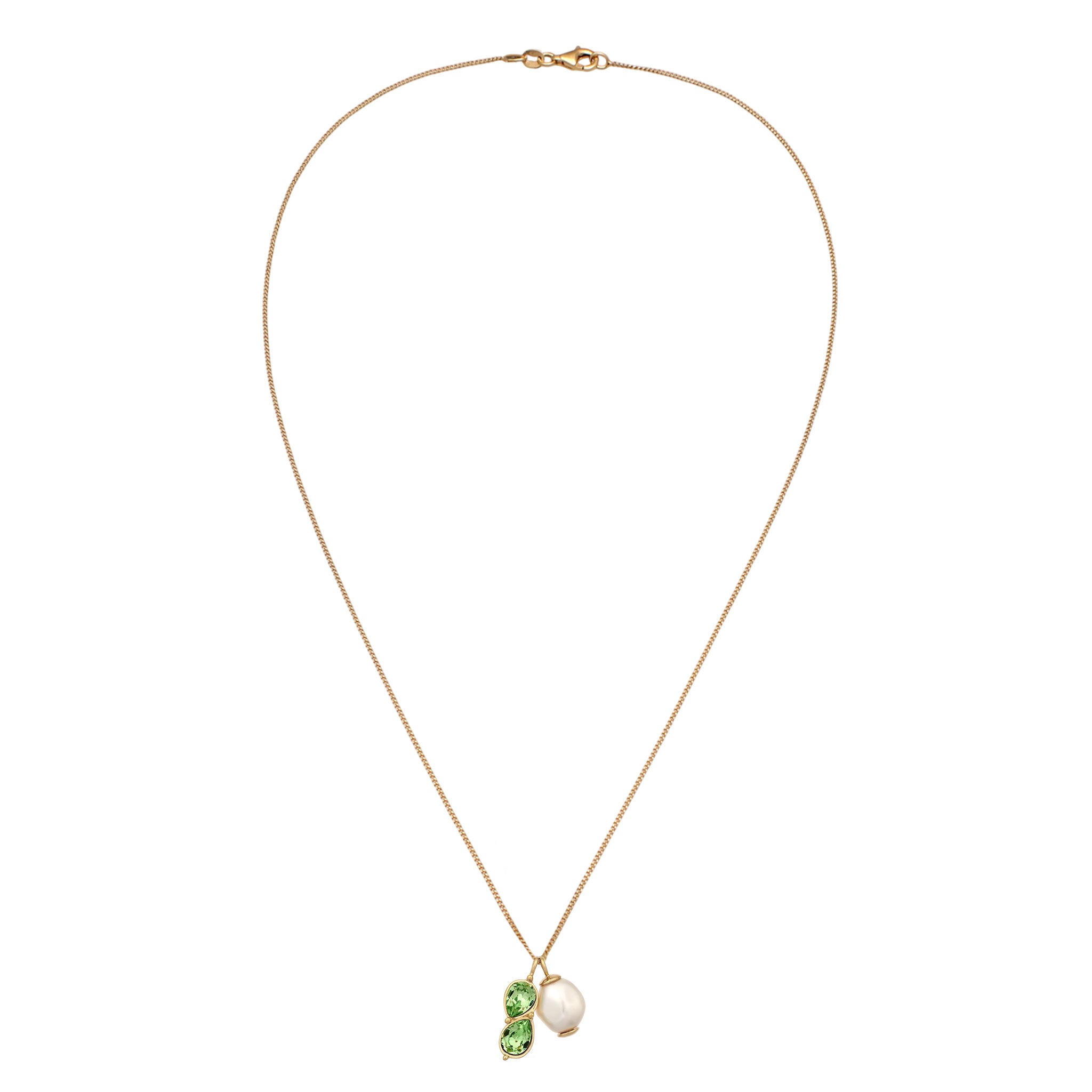 Gold - Elli | Halskette Tropfen | Mit Kristallen von Swarovski® (Hellgrün) & Synthetische Perle | 925 Sterling Silber vergoldet