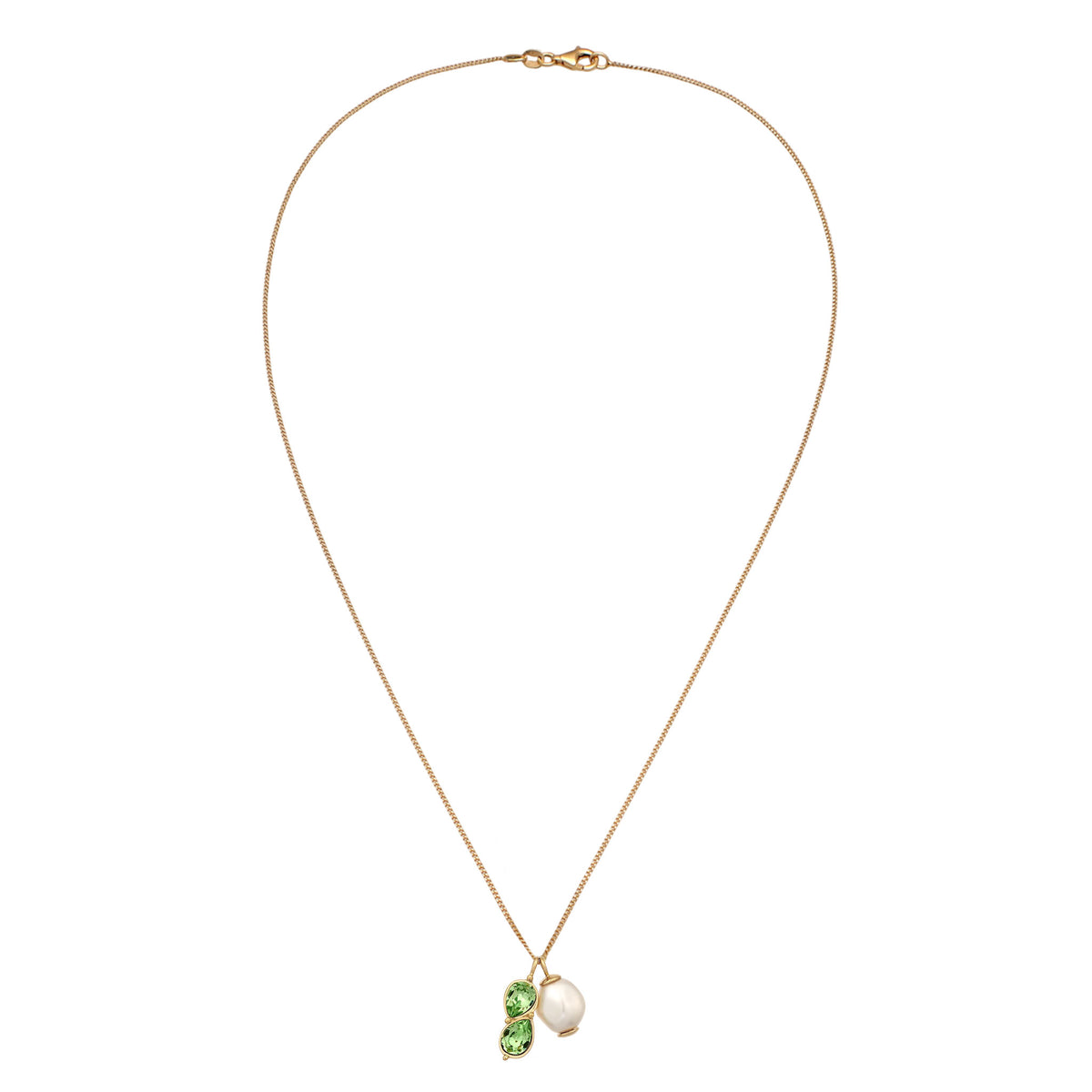 Gold - Elli | Halskette Tropfen | Mit Kristallen von Swarovski® (Hellgrün) & Synthetische Perle | 925 Sterling Silber vergoldet