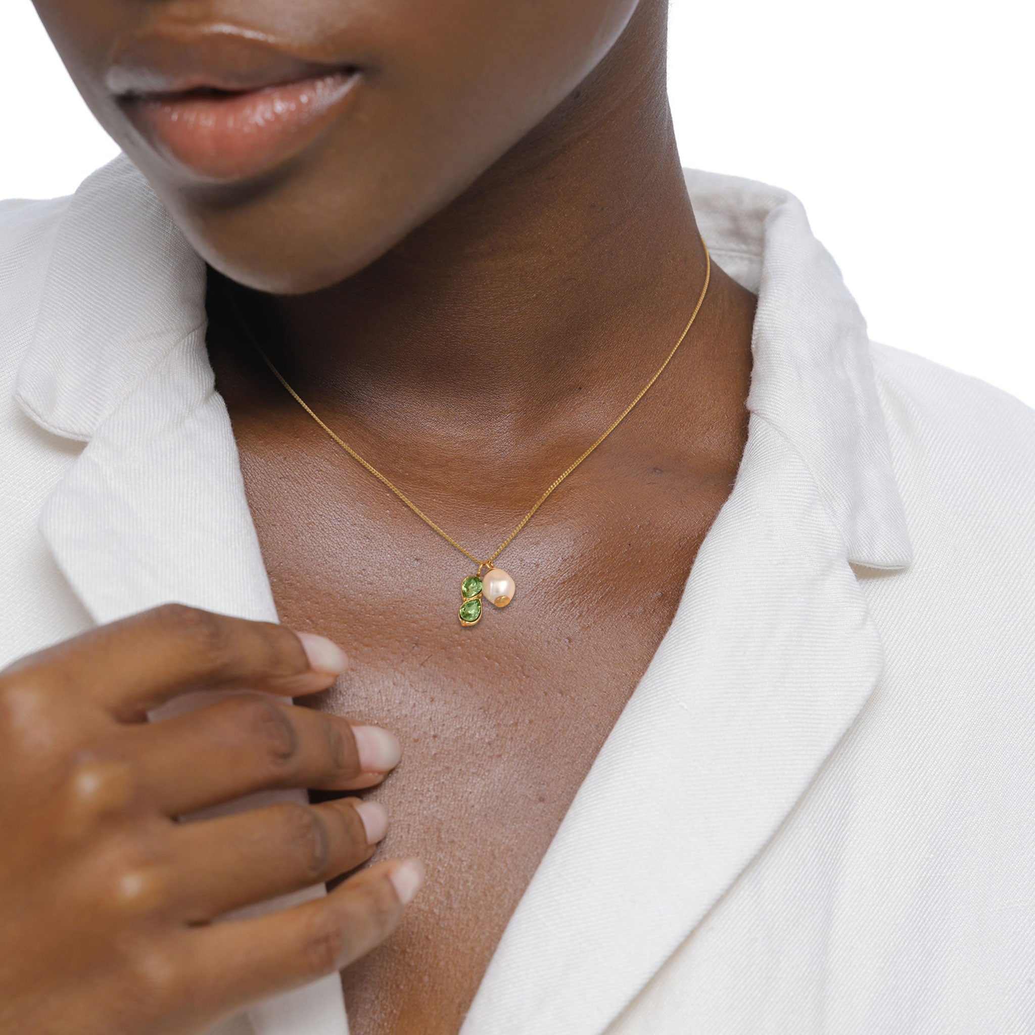 Gold - Elli | Halskette Tropfen | Mit Kristallen von Swarovski® (Hellgrün) & Synthetische Perle | 925 Sterling Silber vergoldet