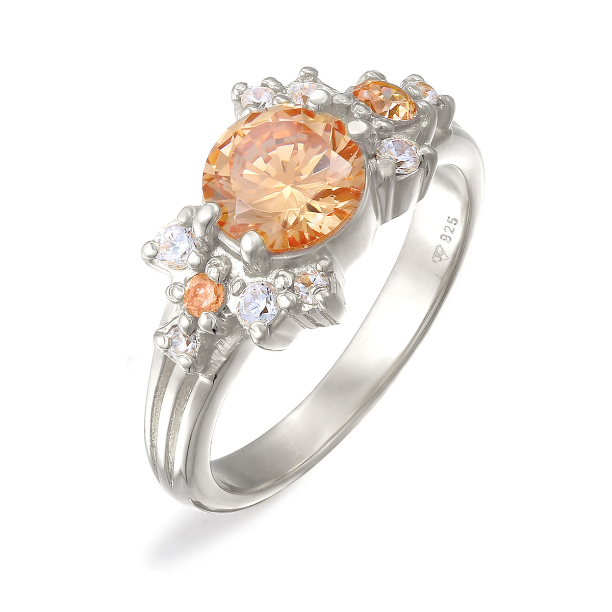 Silber - Elli PREMIUM | Verlobungsring | Zirkonia (Gold) & Zirkonia (Weiß) | 925 Sterling Silber