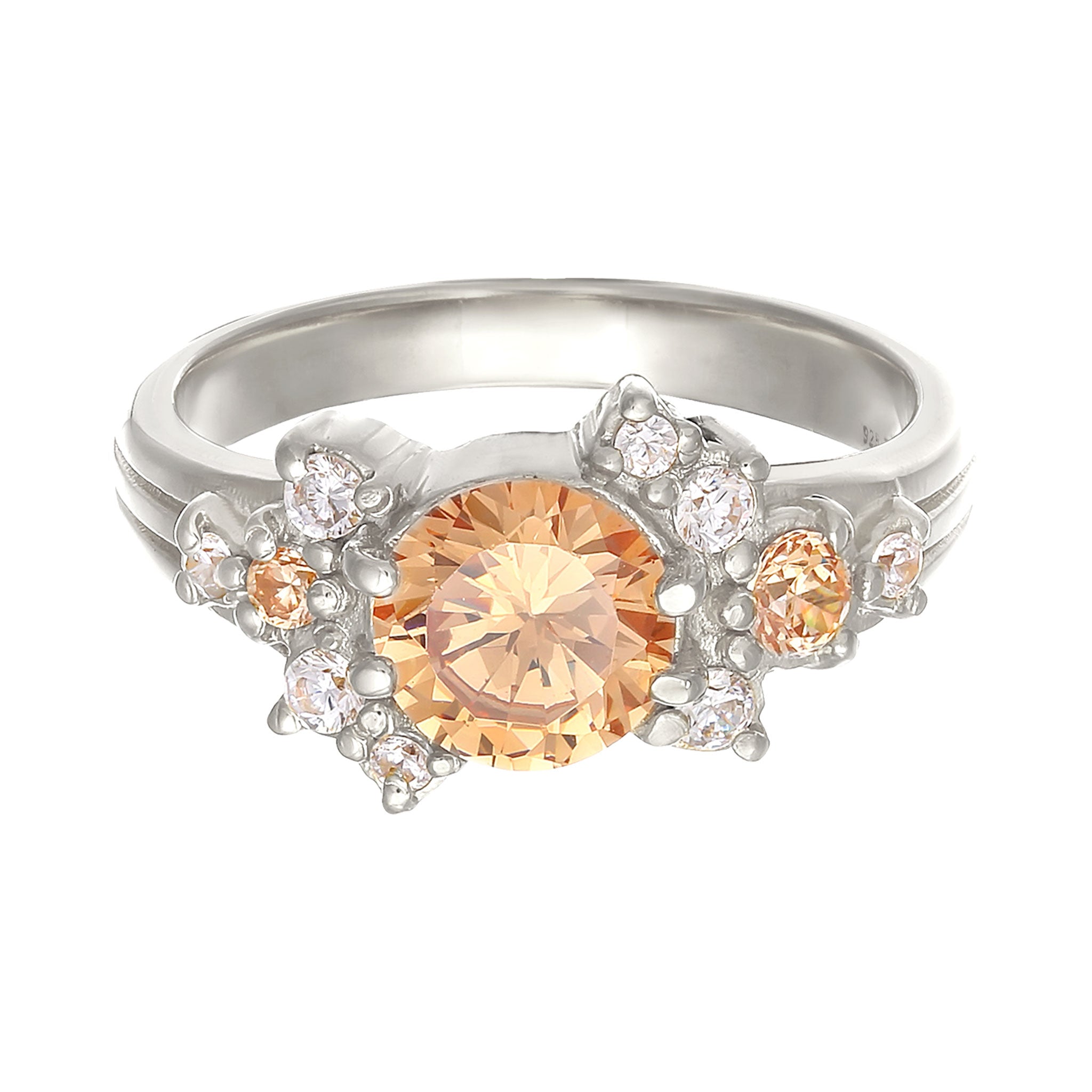 Silber - Elli PREMIUM | Verlobungsring | Zirkonia (Gold) & Zirkonia (Weiß) | 925 Sterling Silber