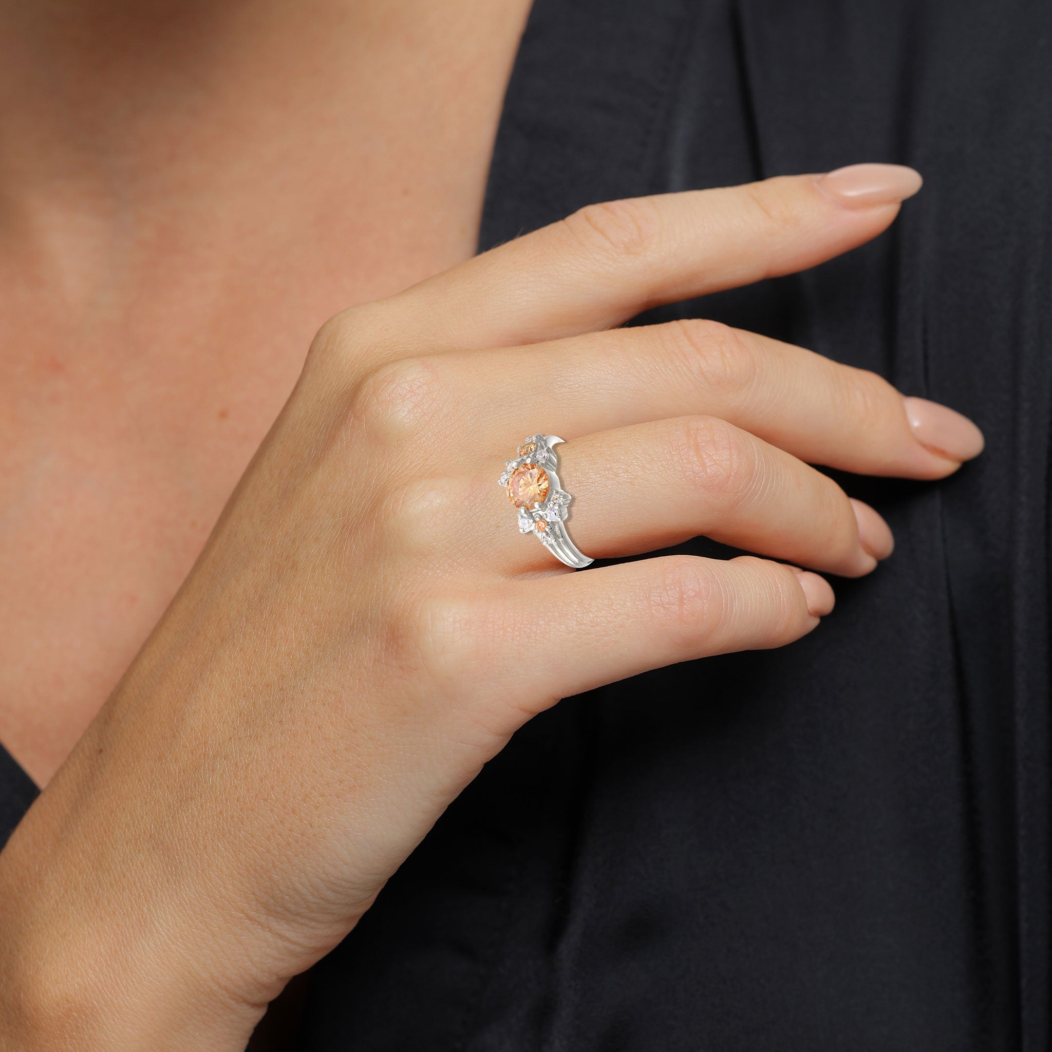 Silber - Elli PREMIUM | Verlobungsring | Zirkonia (Gold) & Zirkonia (Weiß) | 925 Sterling Silber