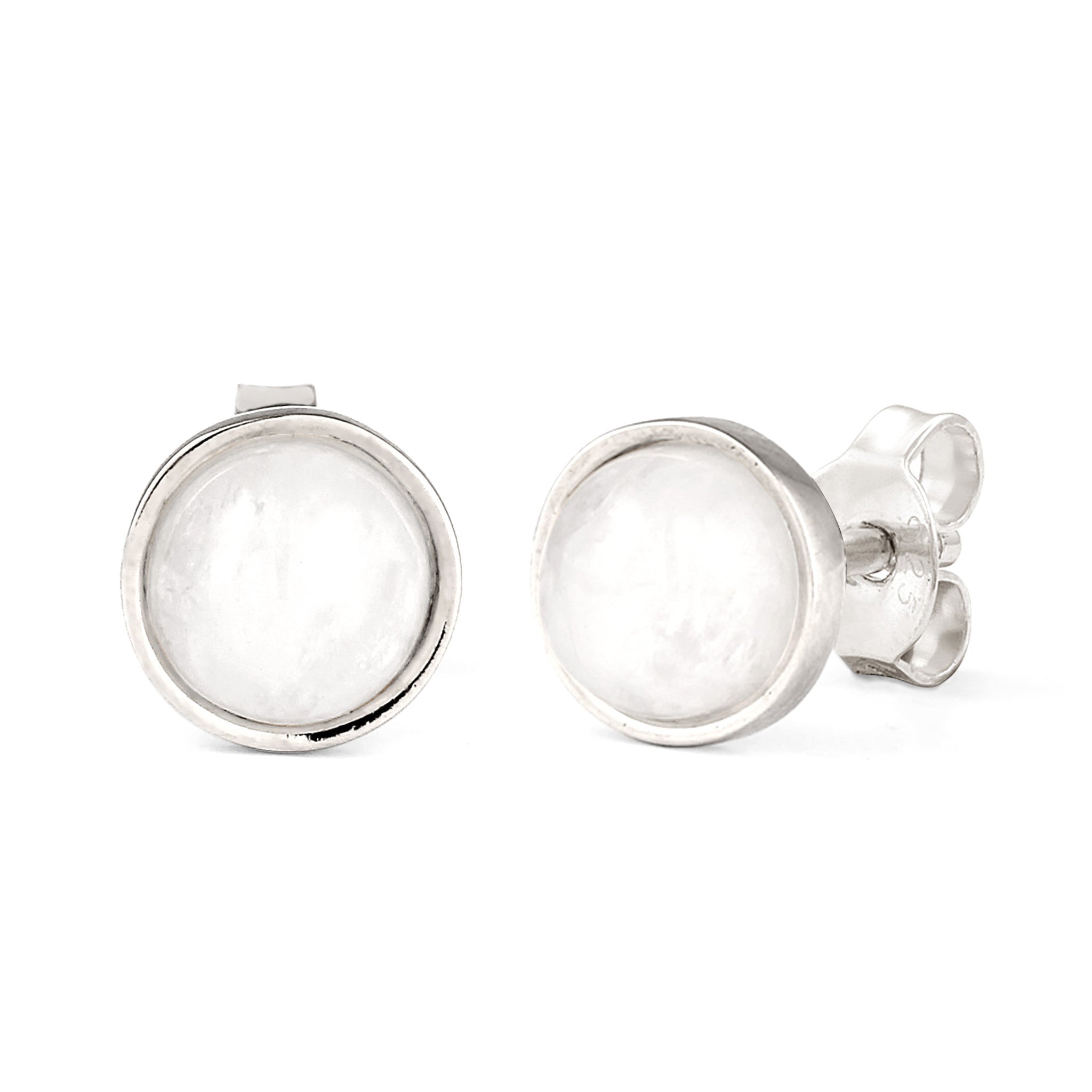 Silber - Elli | Ohrstecker Rund | Mondstein (Weiß) | 925 Sterling Silber