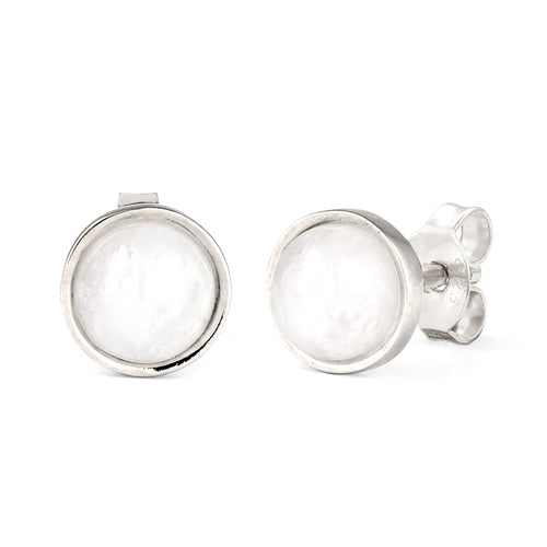 Silber - Elli | Ohrstecker Rund | Mondstein (Weiß) | 925 Sterling Silber