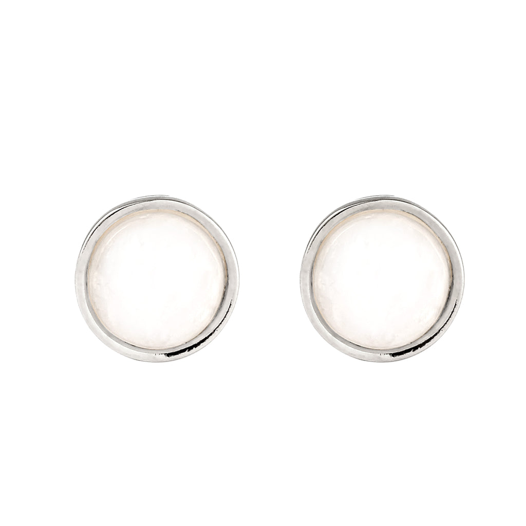 Silber - Elli | Ohrstecker Rund | Mondstein (Weiß) | 925 Sterling Silber