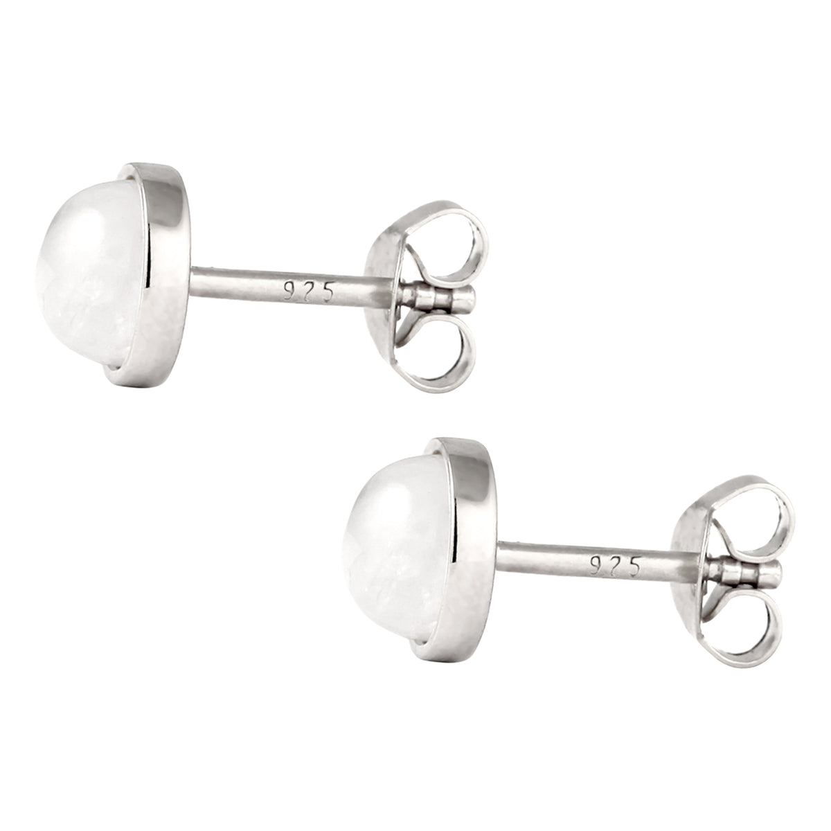 Silber - Elli | Ohrstecker Rund | Mondstein (Weiß) | 925 Sterling Silber