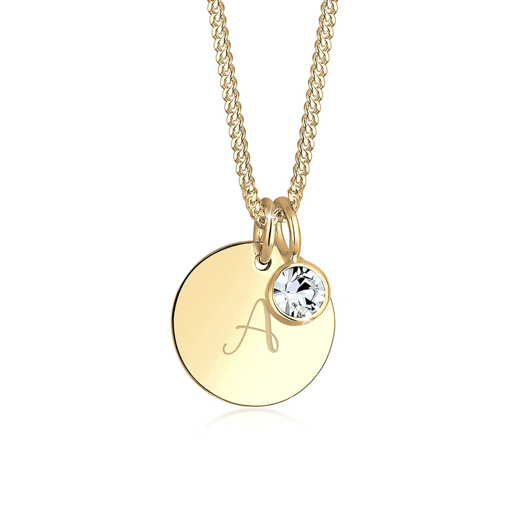 Weiß - Elli | Halskette Gravur Geburtsstein | Mit Kristallen von Swarovski® (Weiß) | 925 Sterling Silber vergoldet