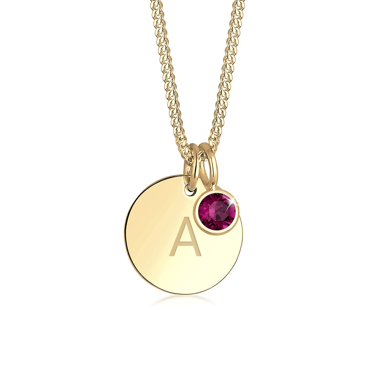 Lila - Elli | Halskette Gravur Platte | Geburtsstein Kristall (Violett) | 925 Sterling Silber vergoldet