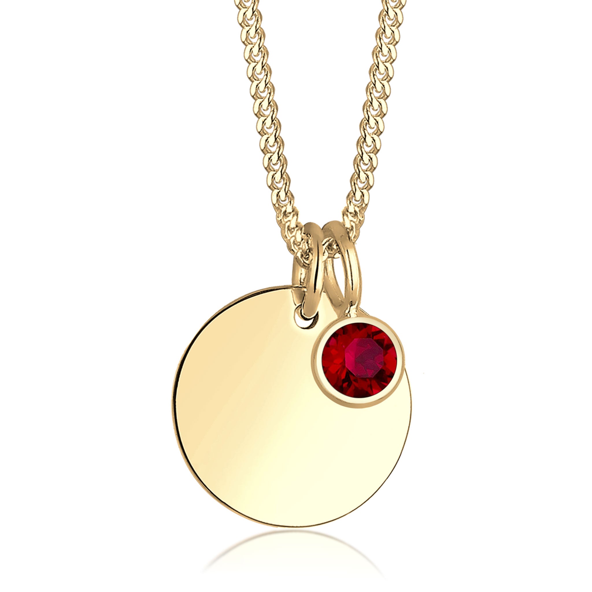 Dunkelrot - Elli | Halskette Gravur Platte | Geburtsstein Kristall (Pink) | 925 Sterling Silber vergoldet