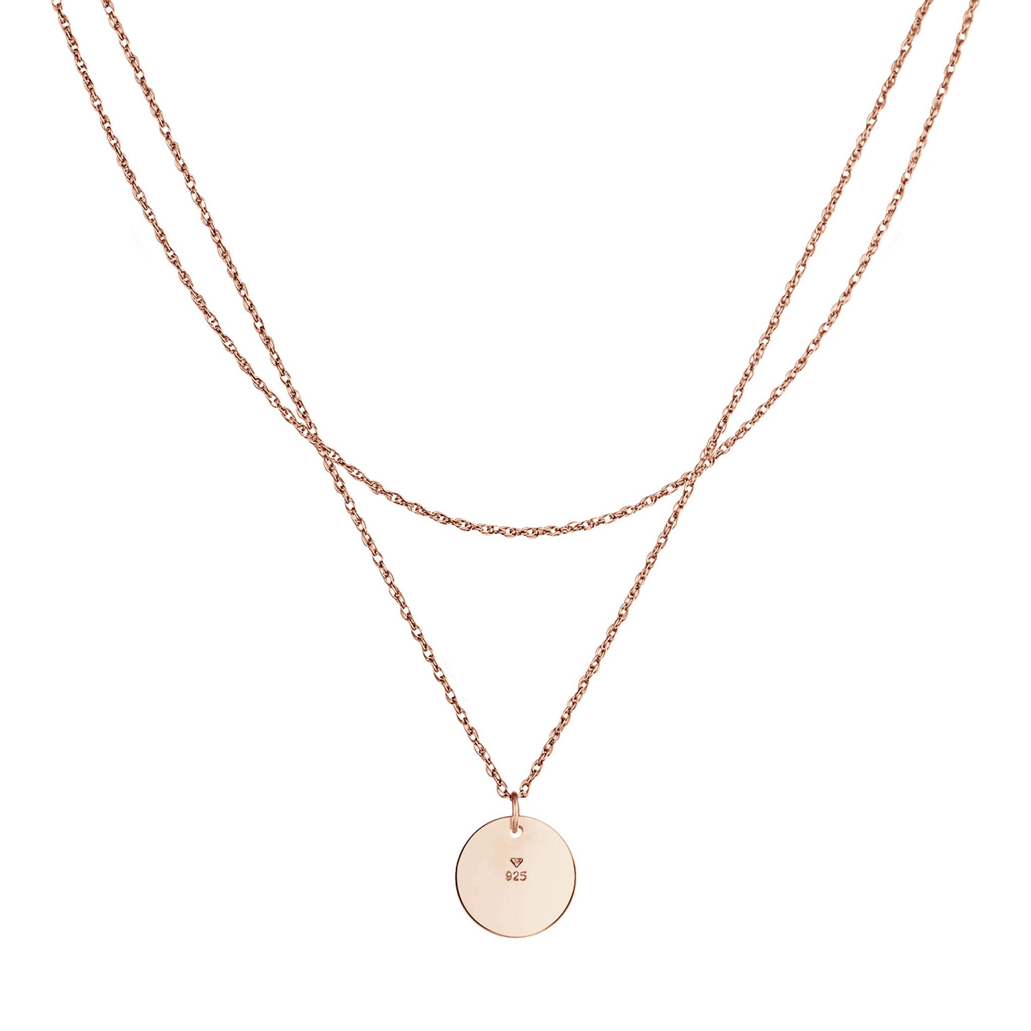 Roségold - Elli | Layer-Halskette | Gravur Plättchen | 925er Sterling Silber rose-vergoldet