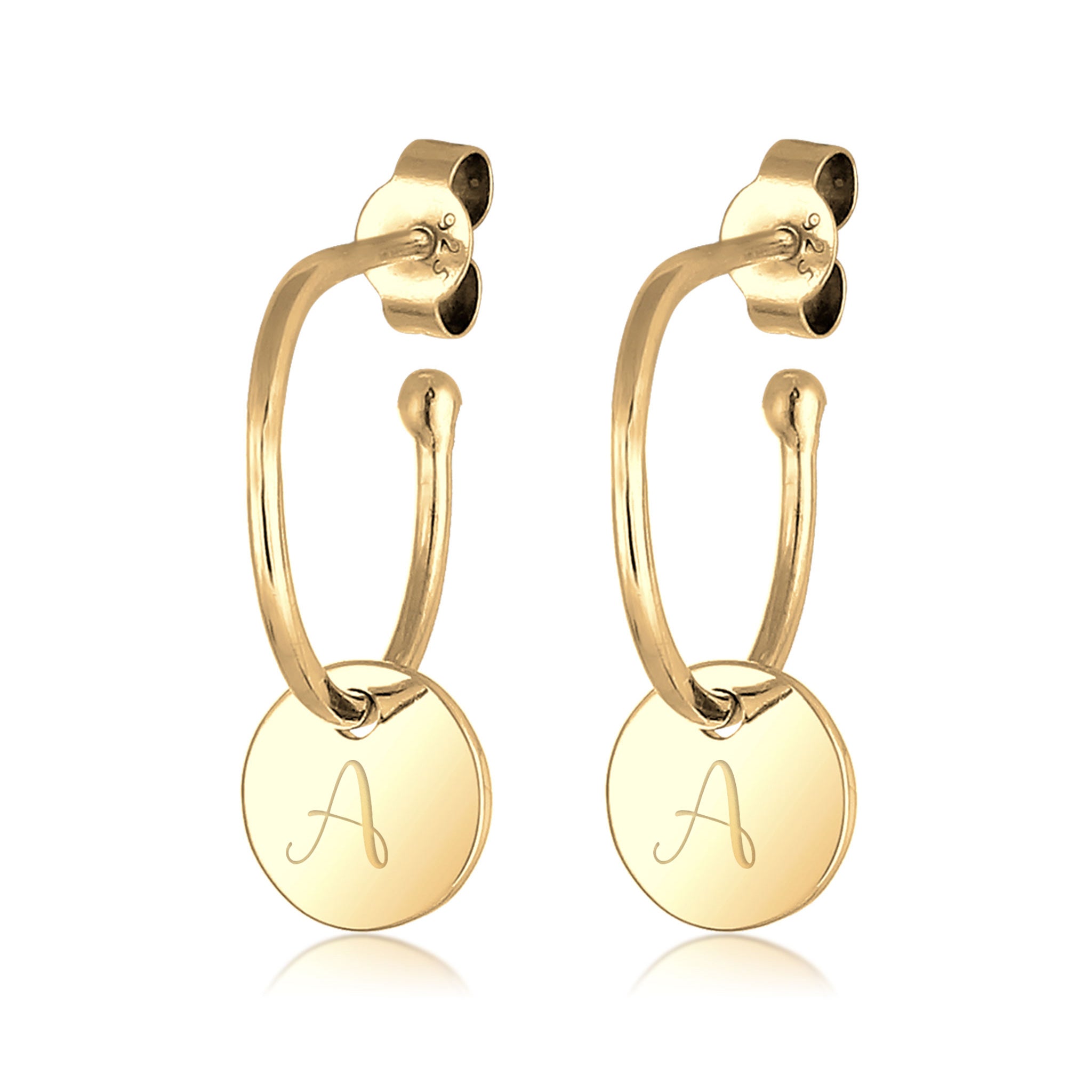 Gold - Elli | Creolen | Gravur Plättchen | 925 Sterling Silber vergoldet