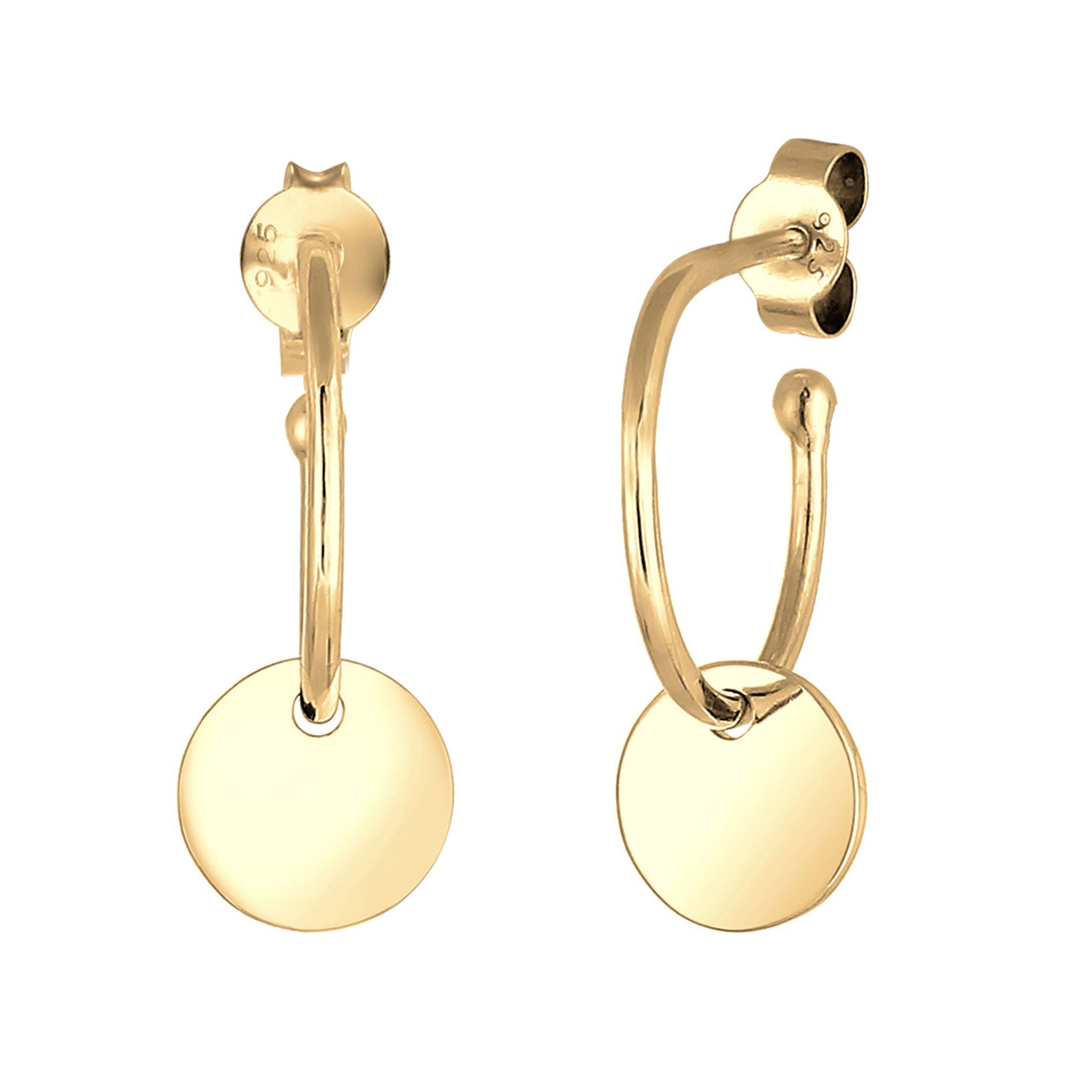 Gold - Elli | Creolen | Gravur Plättchen | 925 Sterling Silber vergoldet