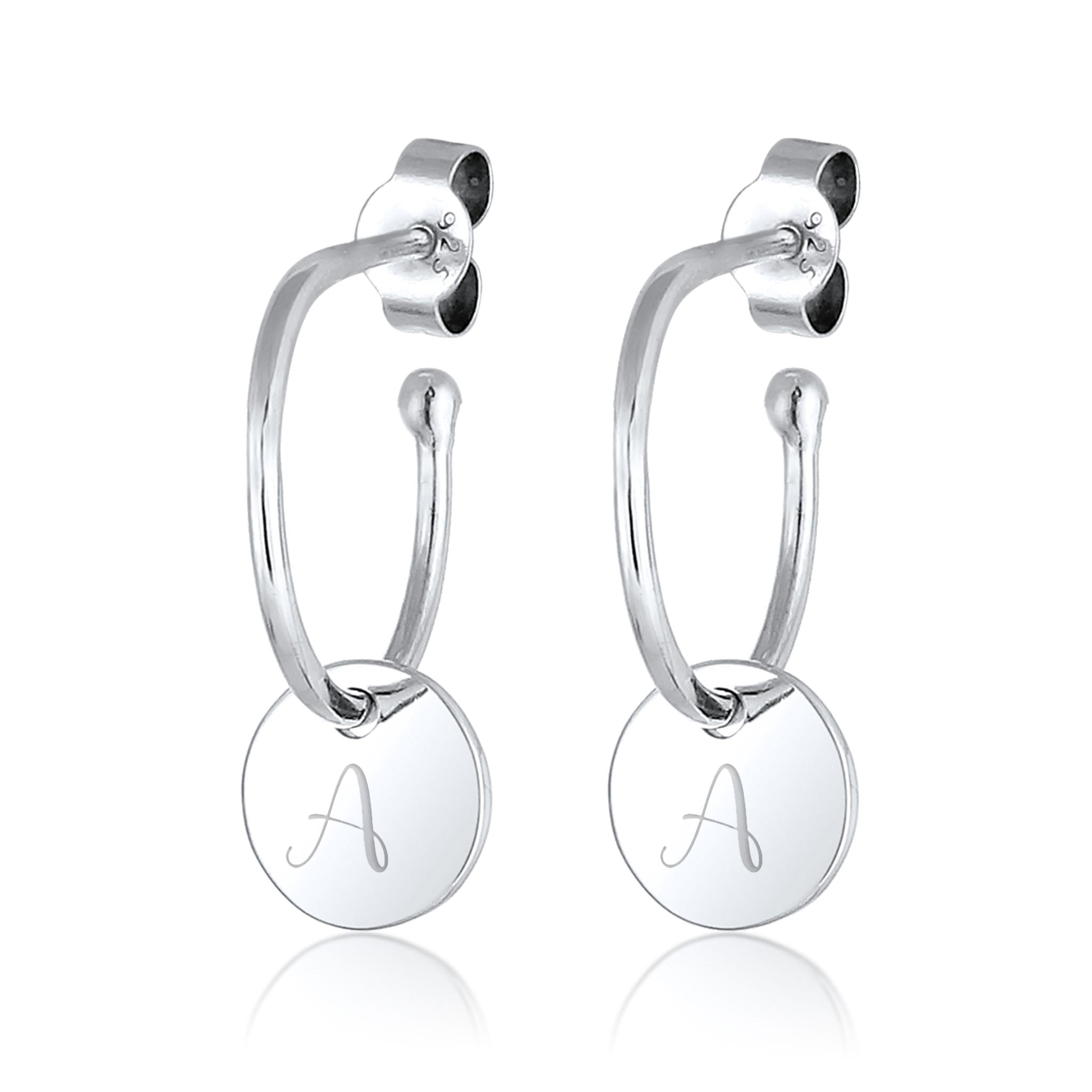 Silber - Elli | Creolen | Gravur Plättchen | 925 Sterling Silber