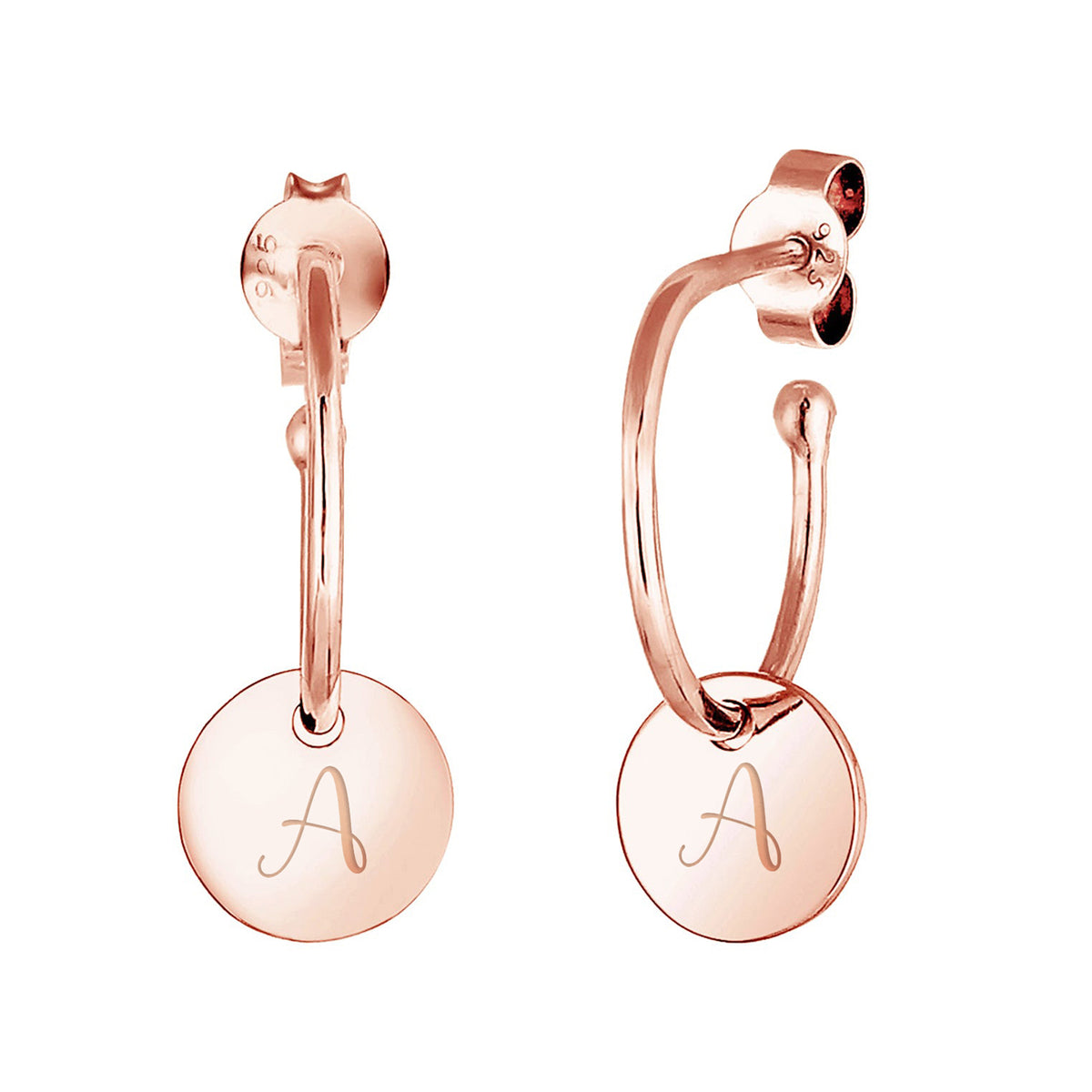 Roségold - Elli | Creolen | Gravur Plättchen | 925 Sterling Silber rose-vergoldet