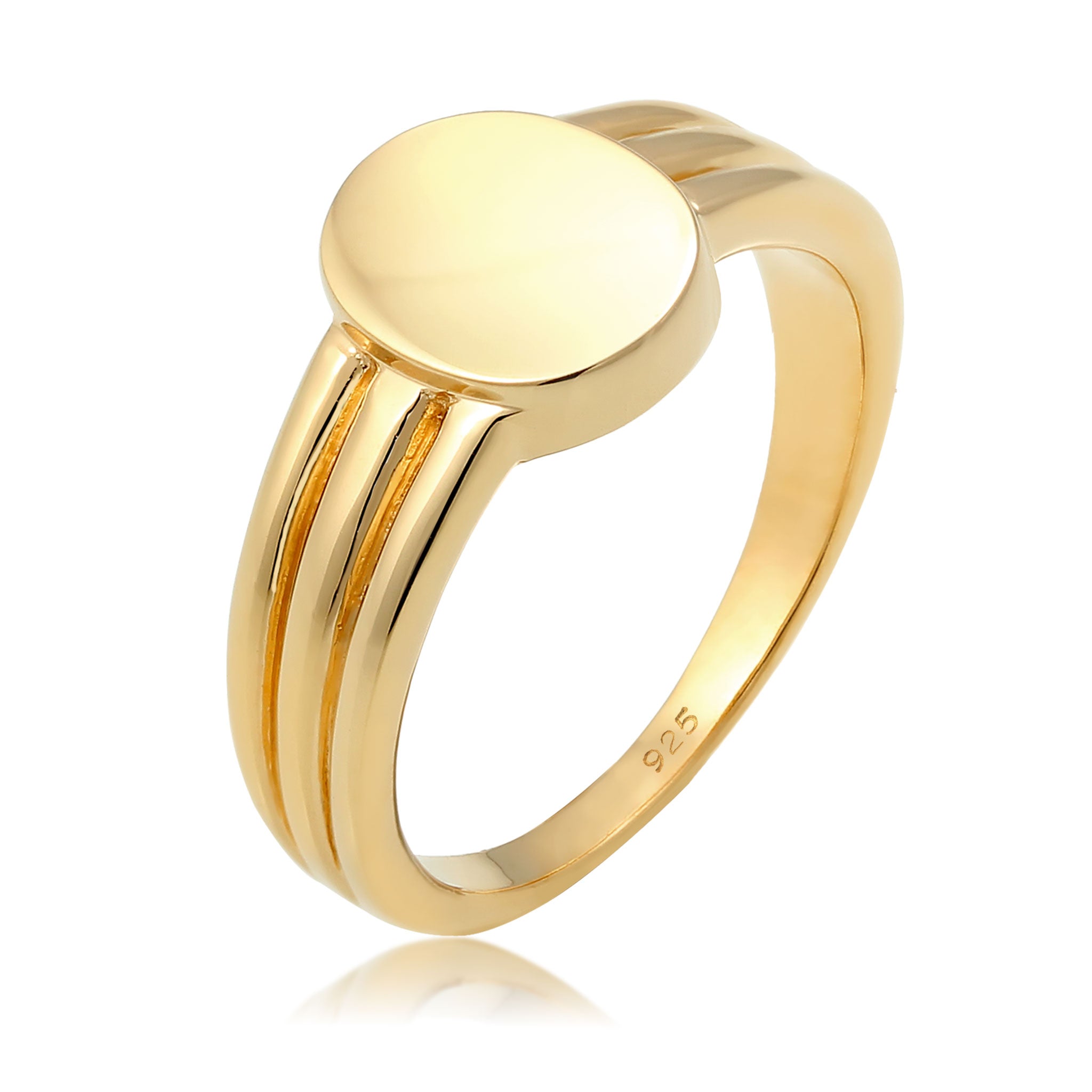Gold - Elli | Siegelring Oval | Gravur Platte | 925 Sterling Silber vergoldet