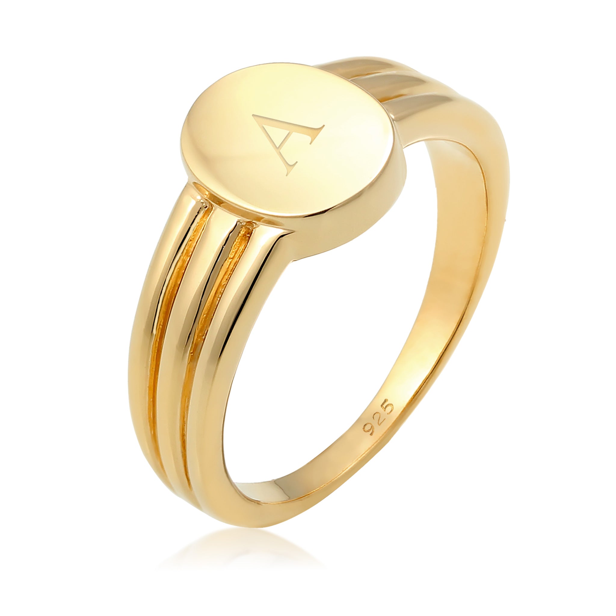Gold - Elli | Siegelring Oval | Gravur Platte | 925 Sterling Silber vergoldet