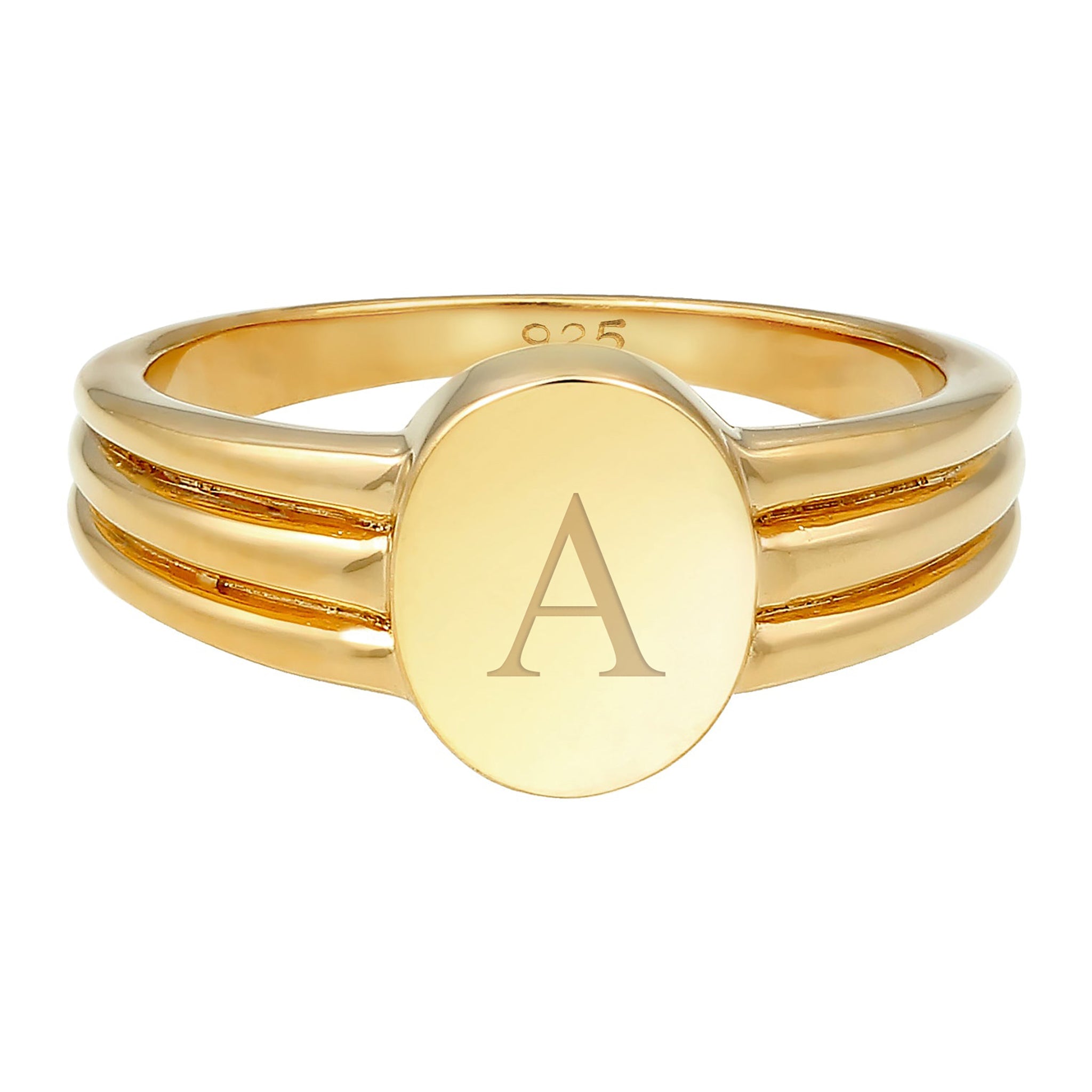 Gold - Elli | Siegelring Oval | Gravur Platte | 925 Sterling Silber vergoldet