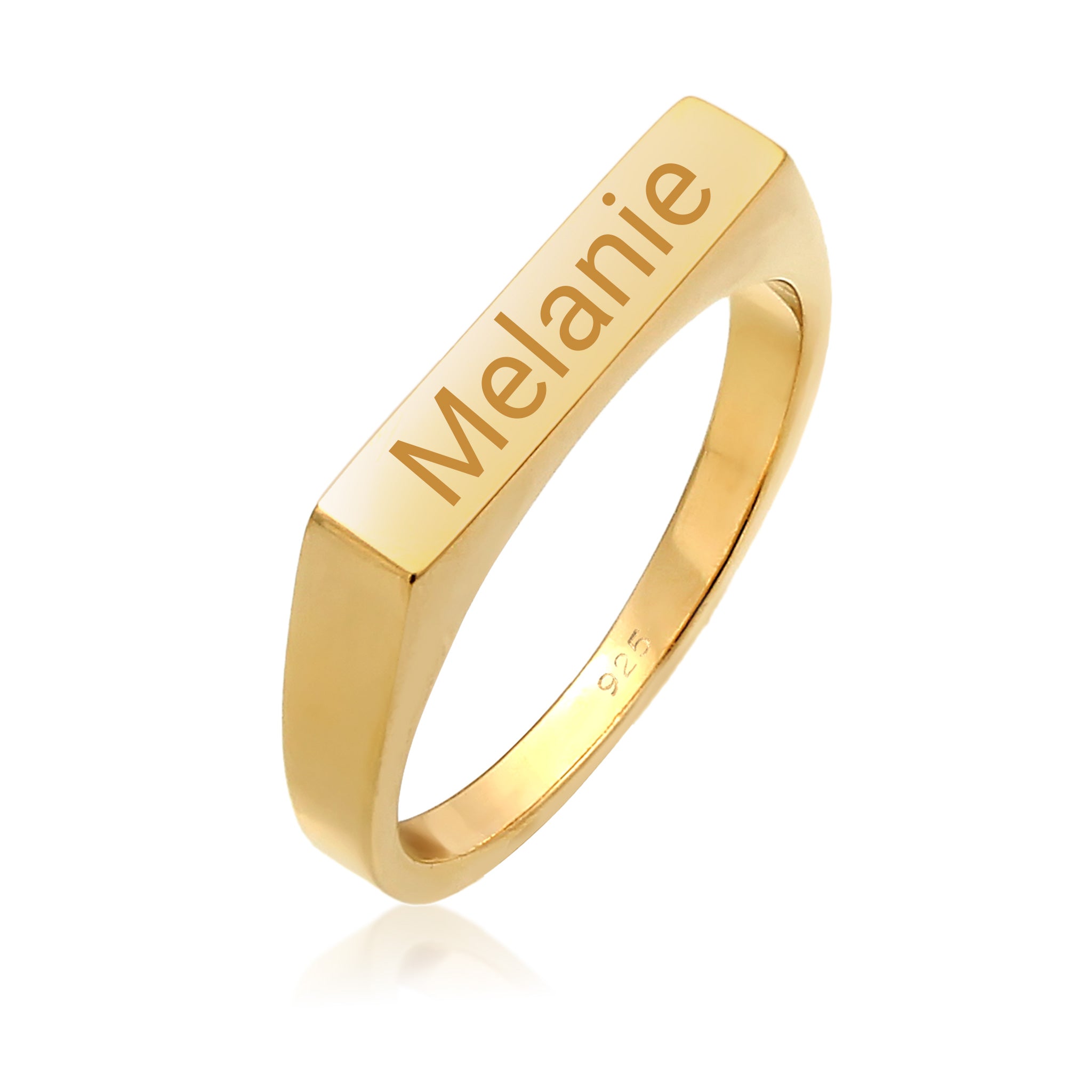 Gold - Elli | Siegelring Filigran | Gravur Platte | 925 Sterling Silber vergoldet