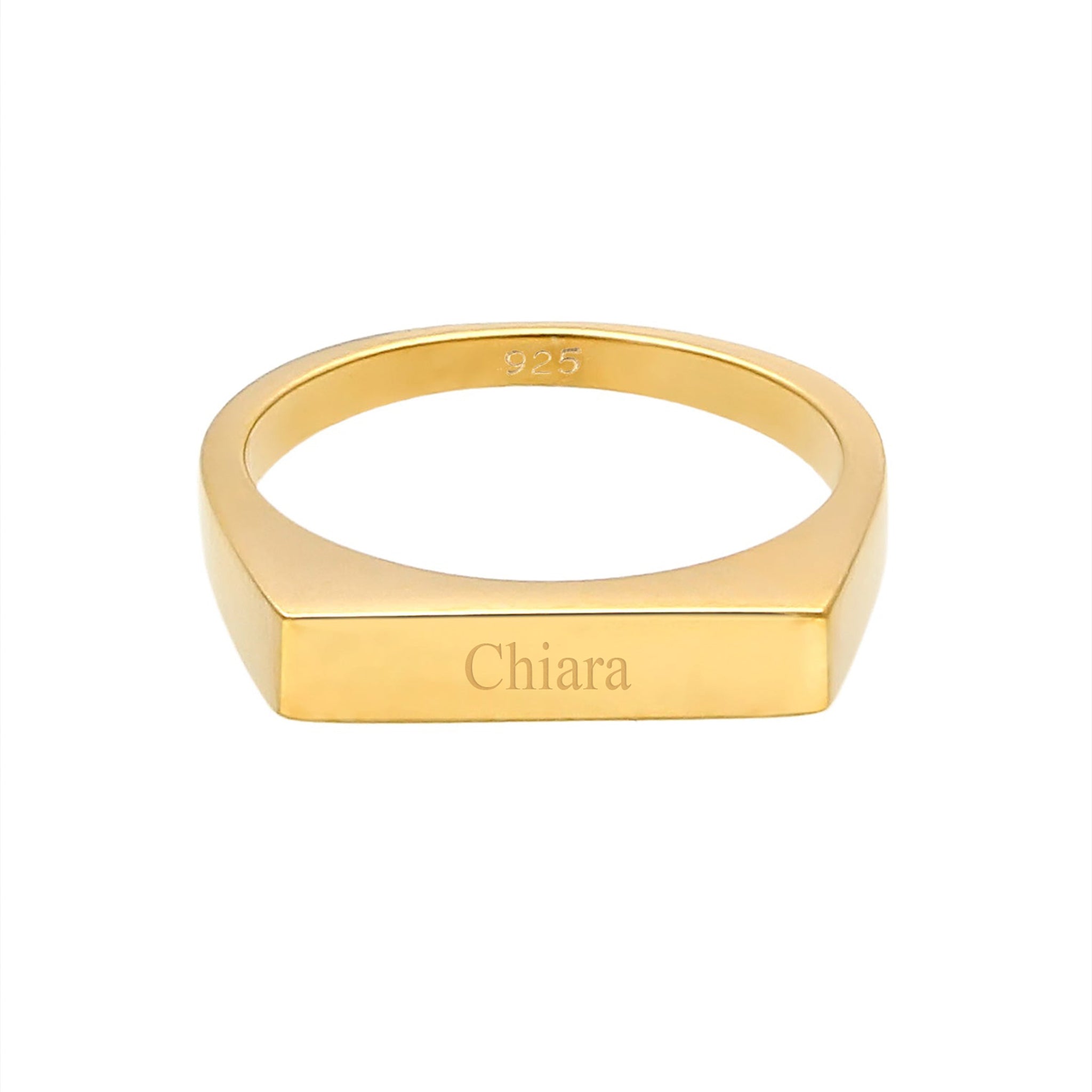 Gold - Elli | Siegelring Filigran | Gravur Platte | 925 Sterling Silber vergoldet