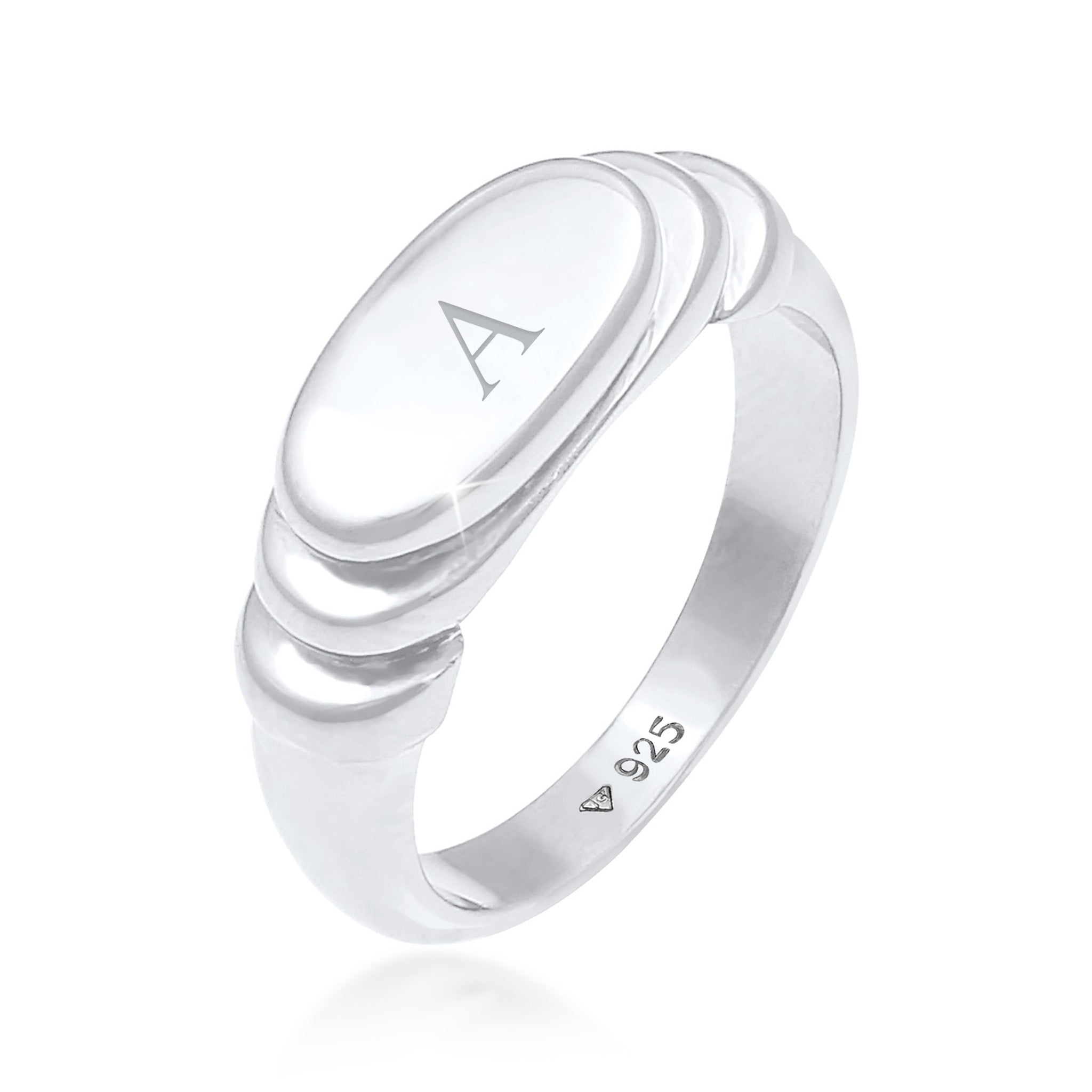 Silber - Elli | Siegelring Oval | Gravur Platte | 925 Sterling Silber