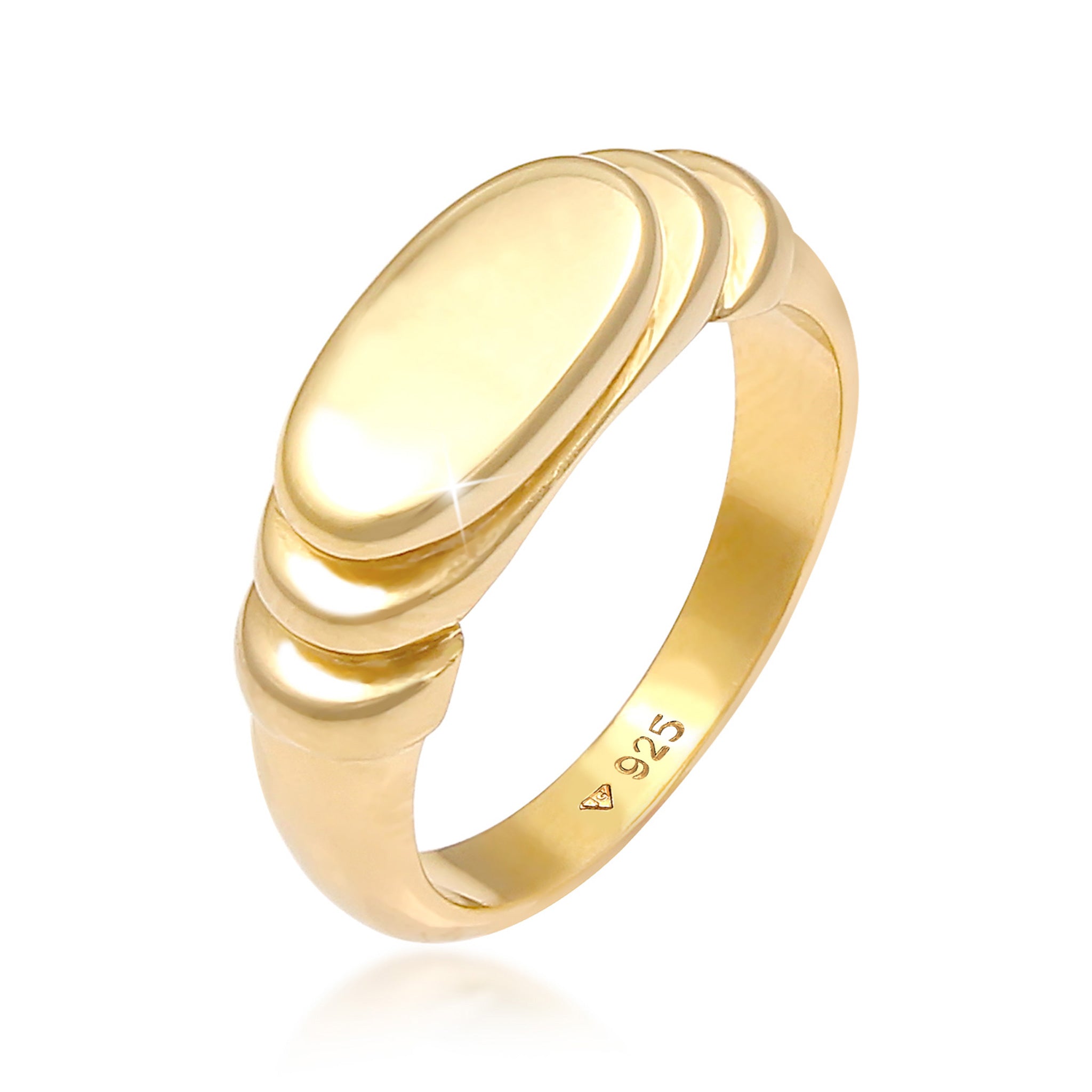 Gold - Elli | Siegelring Oval | Gravur Platte | 925 Sterling Silber vergoldet