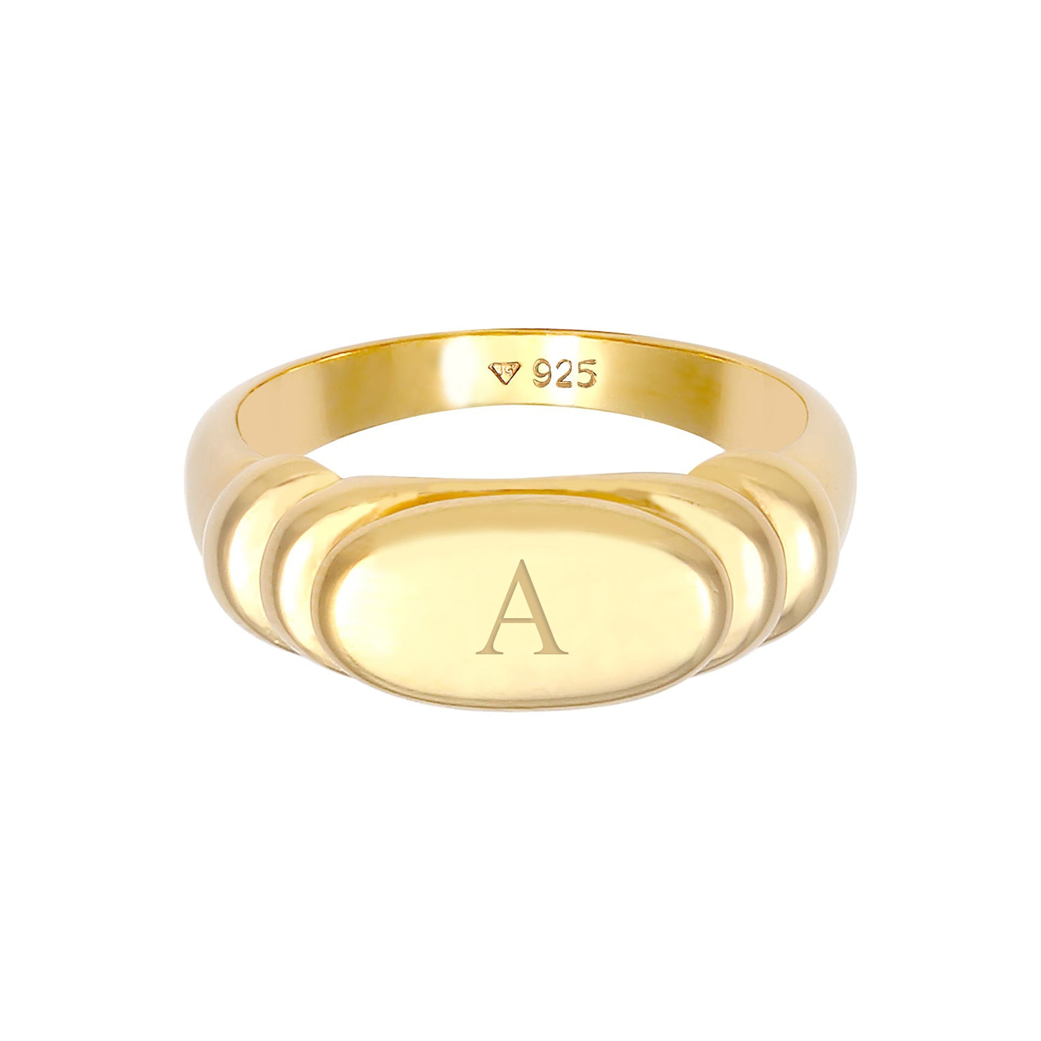 Gold - Elli | Siegelring Oval | Gravur Platte | 925 Sterling Silber vergoldet